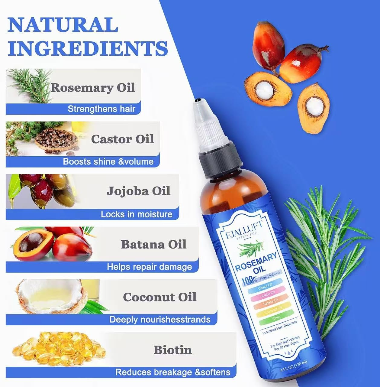 Rosemary with Castor Oil for Hair: Strengthening and Thickening Hair Serum with Jojoba & Biotin with for All Hair Types - Women & Men 4 Oz Monthly Supply image number 4