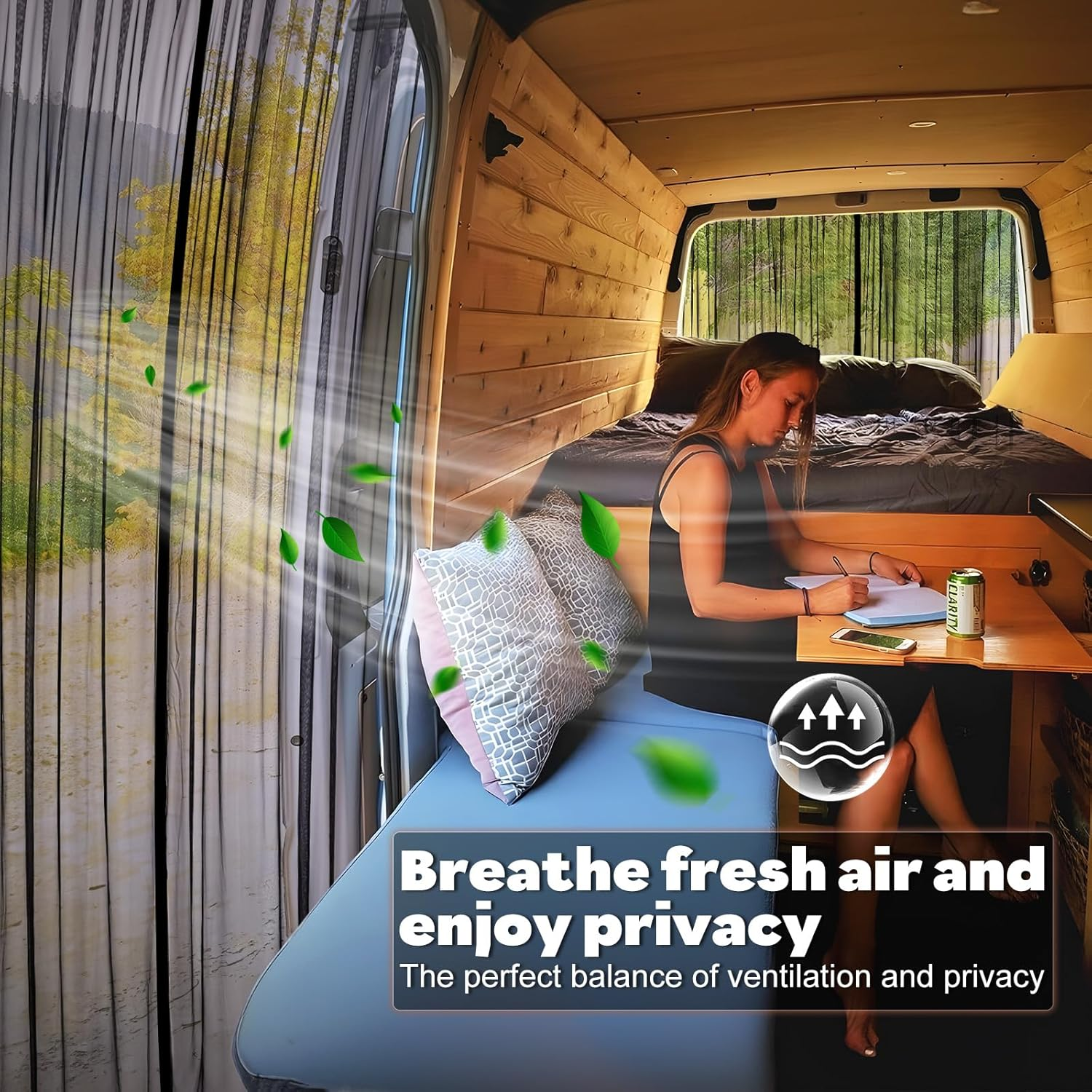 XCBYT Van Bug Screen &ndash; Universal Size Side Door Flyscreen Mosquito Net with Magnetic Closure for Van Sliding Doors (Large, 83&rdquo; X 59&rdquo;)