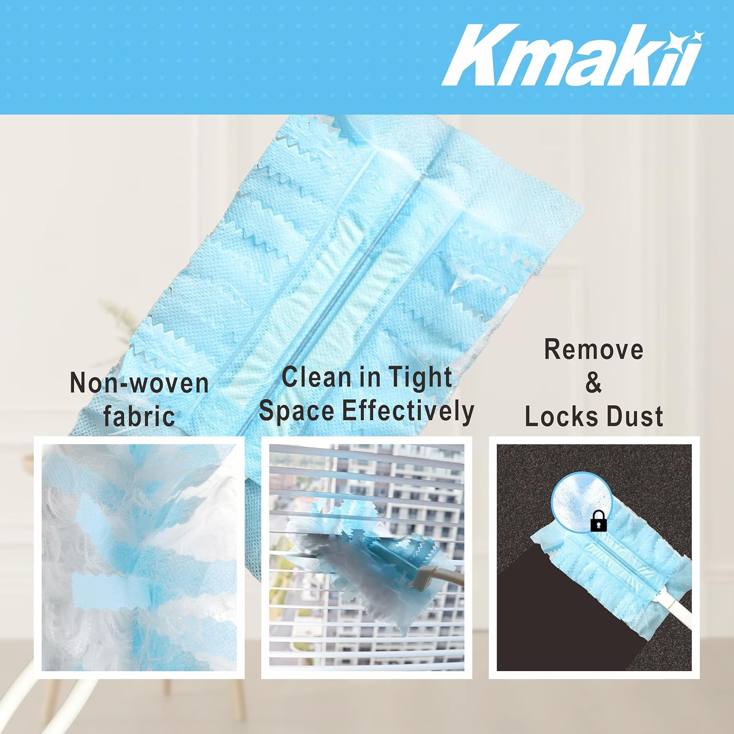 KMAKII Duster Refills Heavy Duty Dusting Heads for Universal Duster Handles Home Cleaning Blue 20 Pack - 20 Refills image number 4