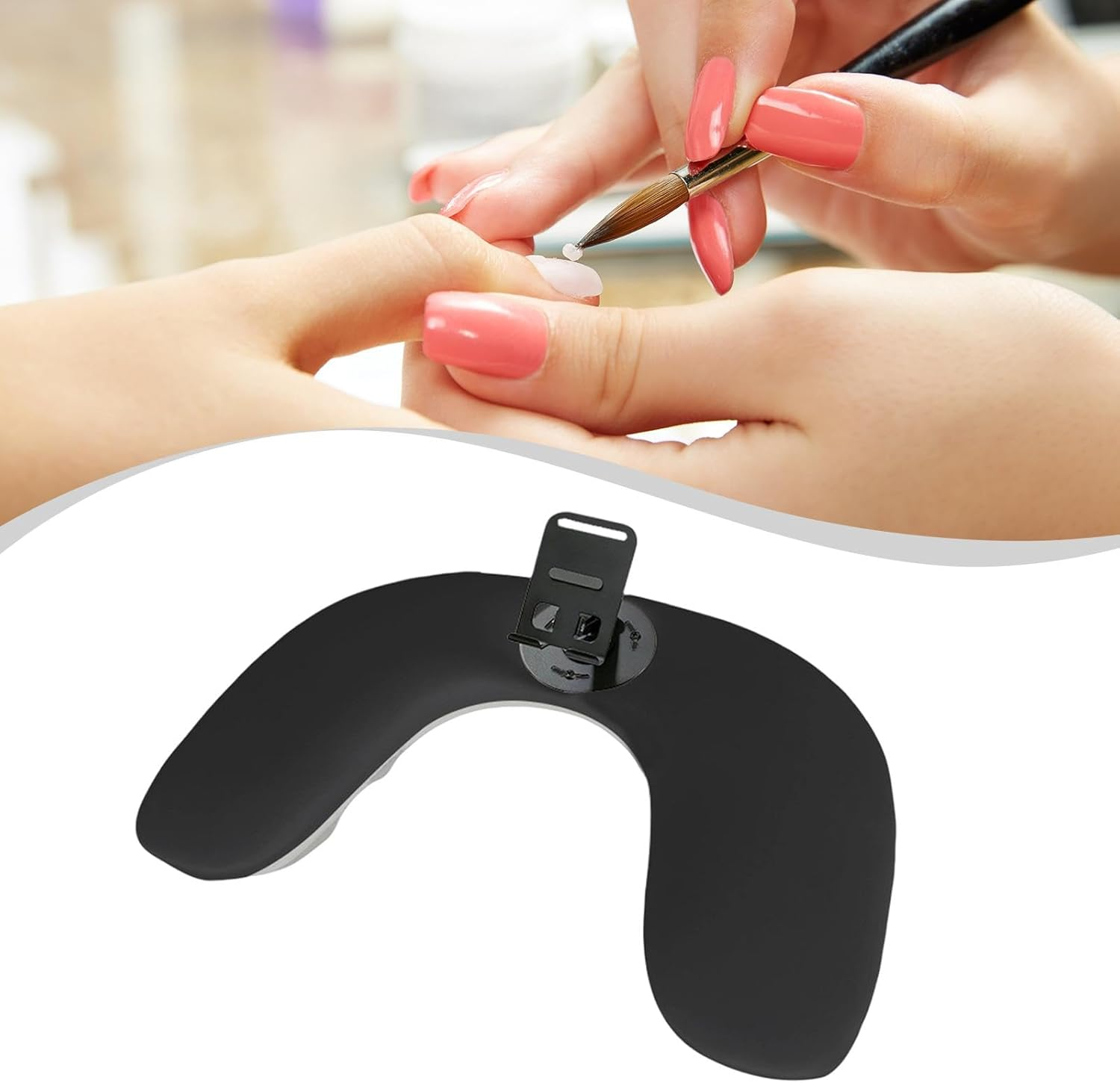 Folpus U Shape Arm Rest, Detachable with Phone Holder, Sturdy Support Portable Hand Rest for Nail Technician Nail Salon Supplies, Black image number 4