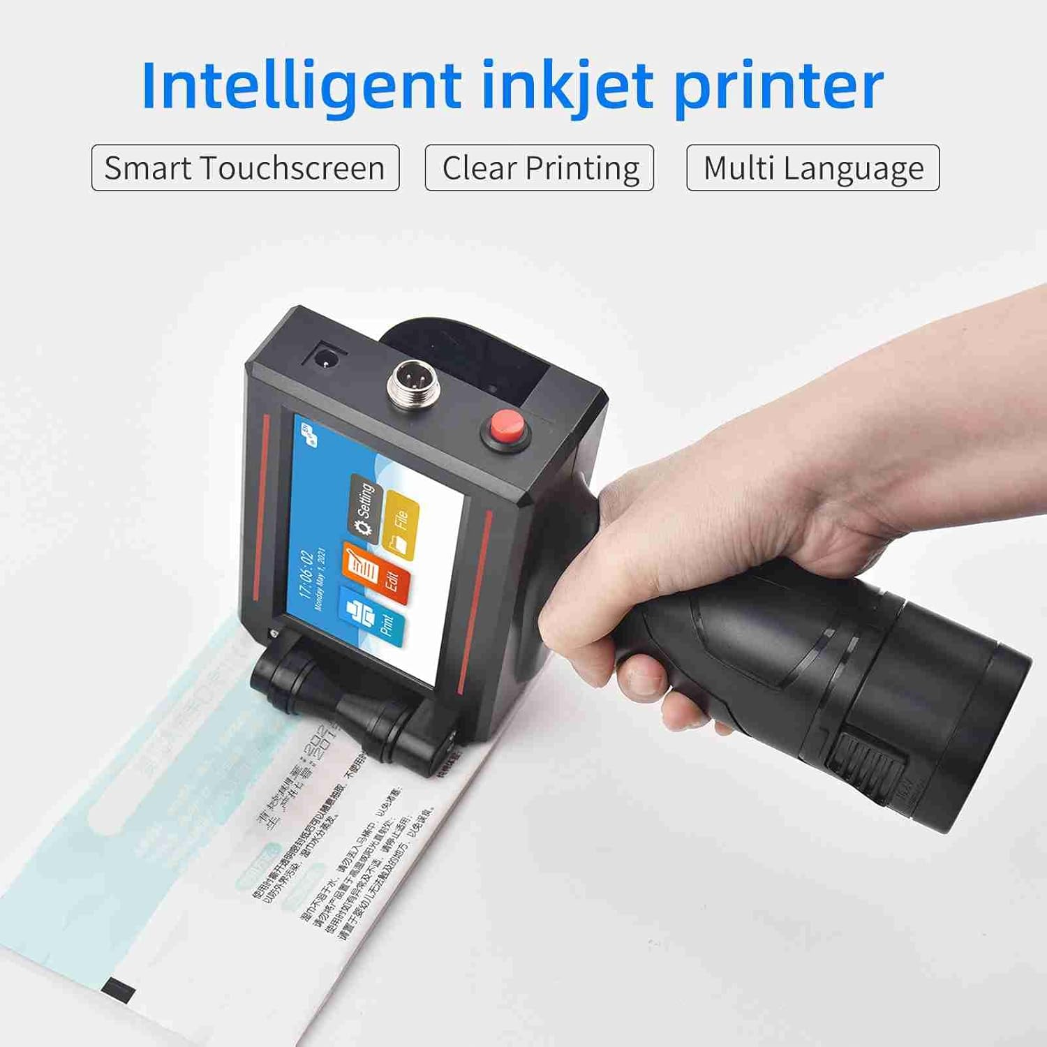 Domary Handheld Printer Portable Inkjet Printer High Definition Inkjet Code Printer with 4.3 Inch LED Touchscreen Quick-Drying Ink Cartridge for Label/Production Date/Barcode/Trademark/Logo/Graphic.