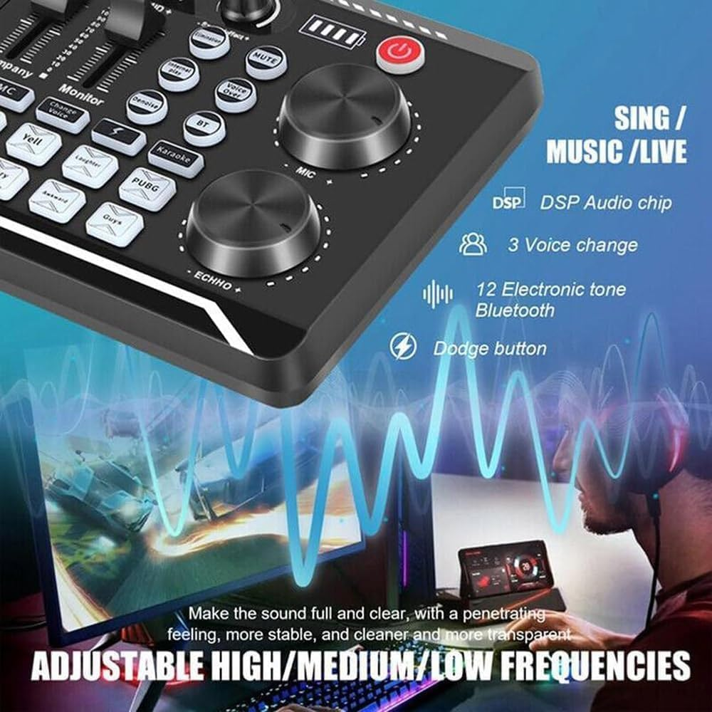 Professional Audio Mixer,Live Sound Card and Audio Interface with DJ Mixer Effects & Voice Changer, Sound Card for Live Streaming, 16 Special Effects Sounds, Prefect for Streaming/Podcasting/Gaming image number 1
