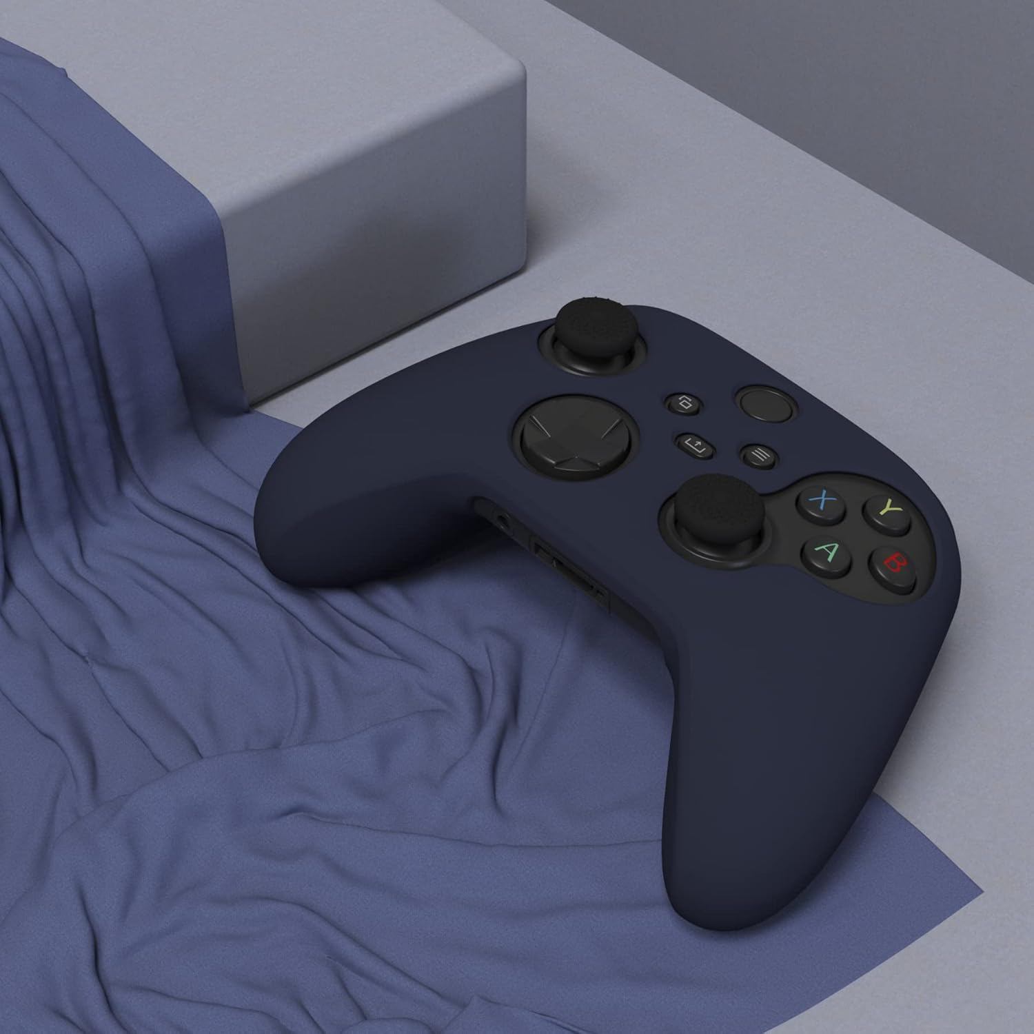 Playvital Midnight Blue Pure Series Anti-Slip Silicone Cover Skin for Xbox Series X Controller, Soft Rubber Case Protector for Xbox Series S Controller with Black Thumb Grip Caps - Glow In Dark - Green image number 7