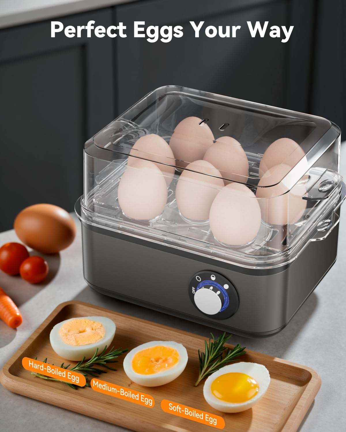 Egg Cooker - Electric Egg Boiler with 8-Egg Capacity, Easy Eggs Steamer for Soft/Medium/Hard-Boiled Eggs, Poached/Scrambled Eggs, or Omelets with Measuring Cup, Auto Shut Off, Easy to Clean image number 1