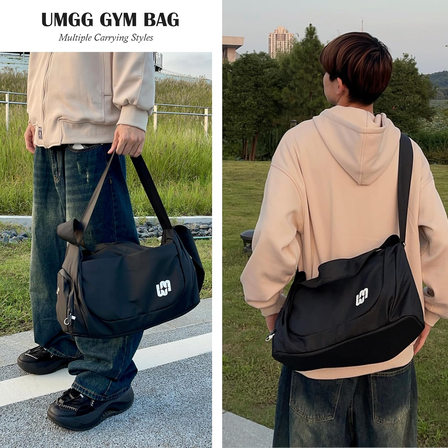 Gym Bag for Women Men, Duffle Bag for Travel with Wet Pocket, Lightweight Carry on Weekender Duffel, Black