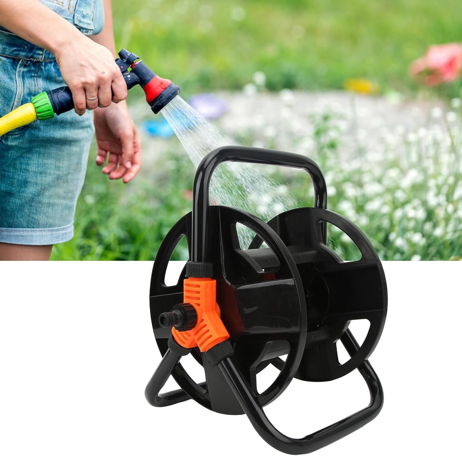 Garden Hose Reel Water Pipe Storage Rack, Portable Garden Hose Reel Cart, Garden Hose Stand, Freestanding Hose Winding Reel Cart,Abs Single Arm Tool for Garden Car Washing Watering image number 1