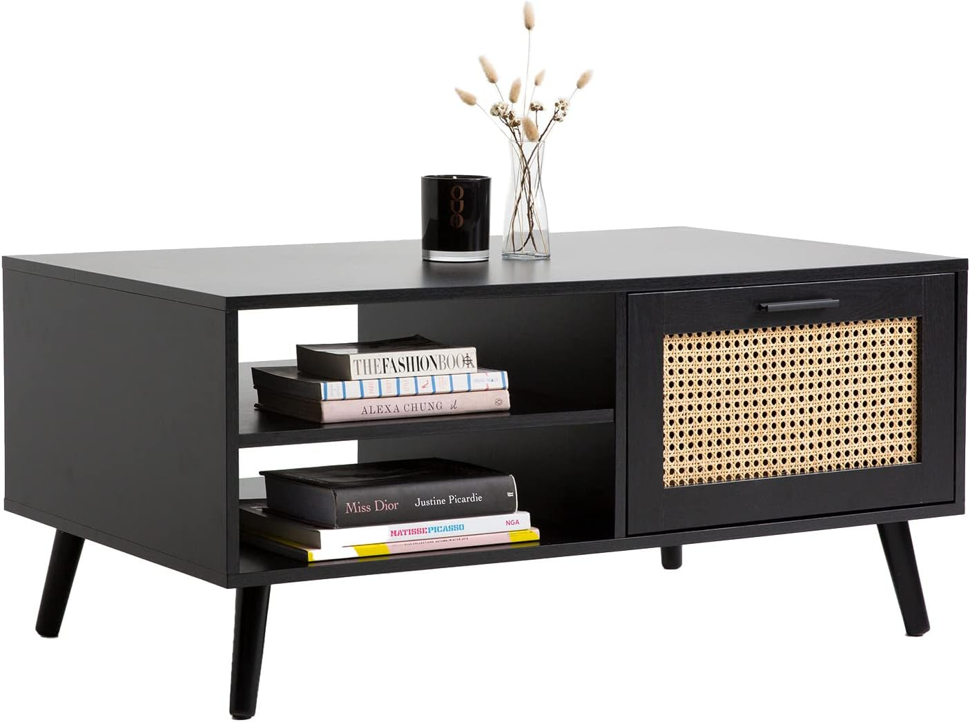 Casa Decor Coffee Table Tulum Rattan Practical Storage Space 2 Shelves Drawer Sturdy Durable Living Room Furniture (Black) image number 3