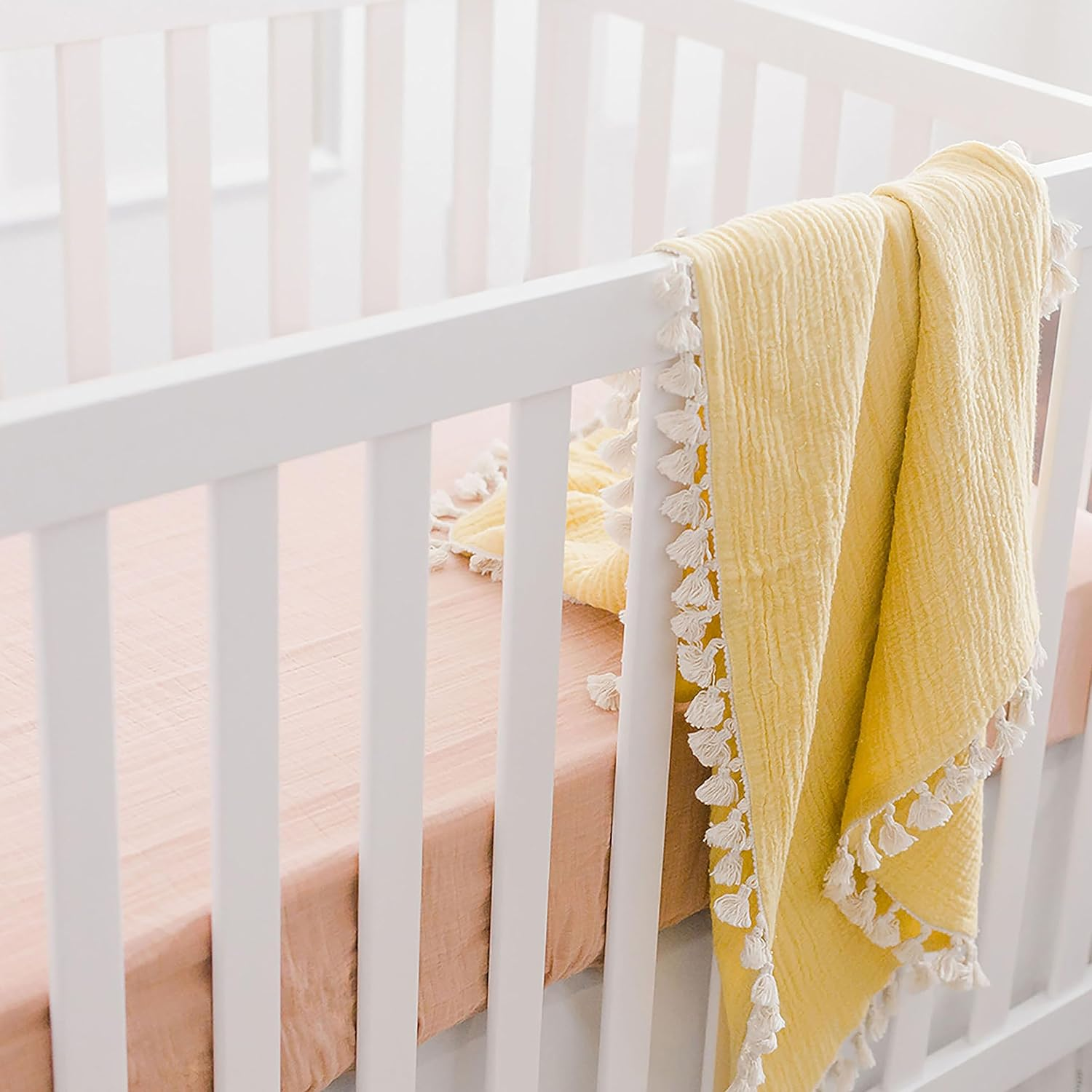 Crane Baby Muslin Swaddle Blanket, Soft Cotton Lightweight Nursery and Stroller Blanket for Baby Boys & Girls, Ochre Yellow, 30" X 40"