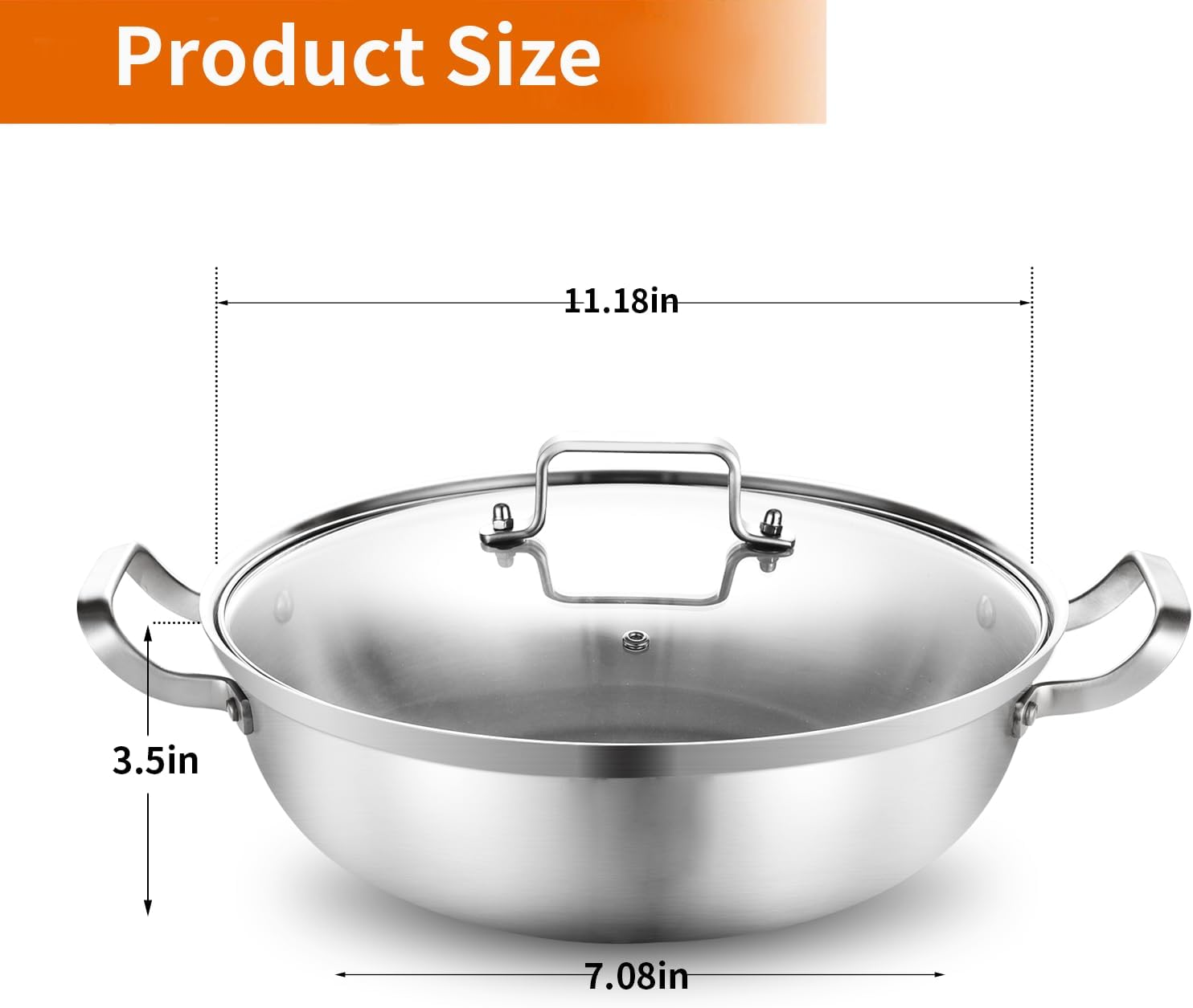 Delarlo Tri-Ply Stainless Steel 11 Inch Everyday Pan with Lid, Kitchen Everything Pan, Chef'S Pans, Induction Deep Saute Pan, High Side Cooking Pot 3.5QT, Oven Safe Stock Pot, up to 600℉ image number 4