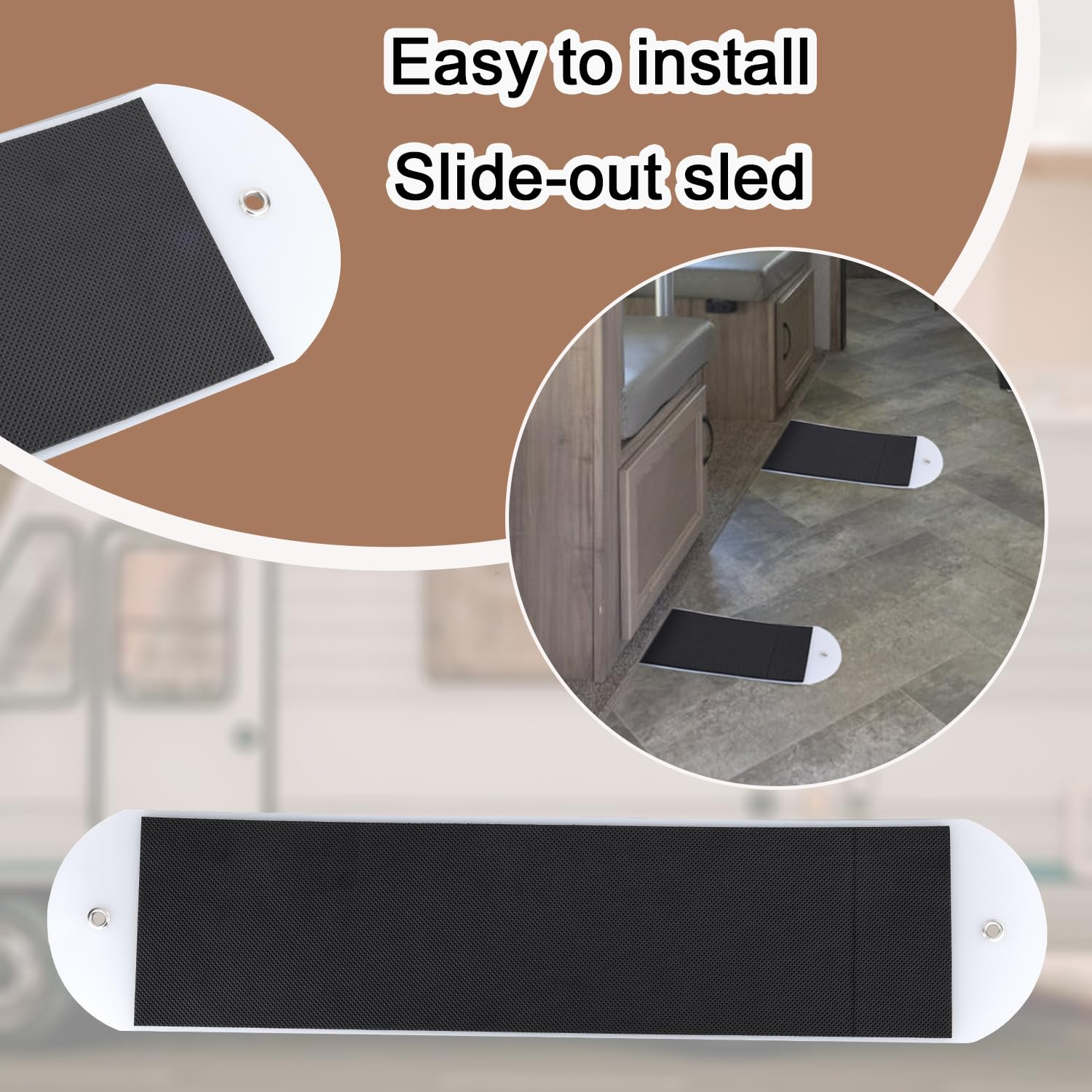 2Pcs RV Slide Out Floor Protectors, Small 29.92X6.69In Premium PE and EVA Slide Out Sleds Protector with 2Pcs Pull Straps & 1 Pair Gloves for Camper Travel Trailer(Black) image number 3