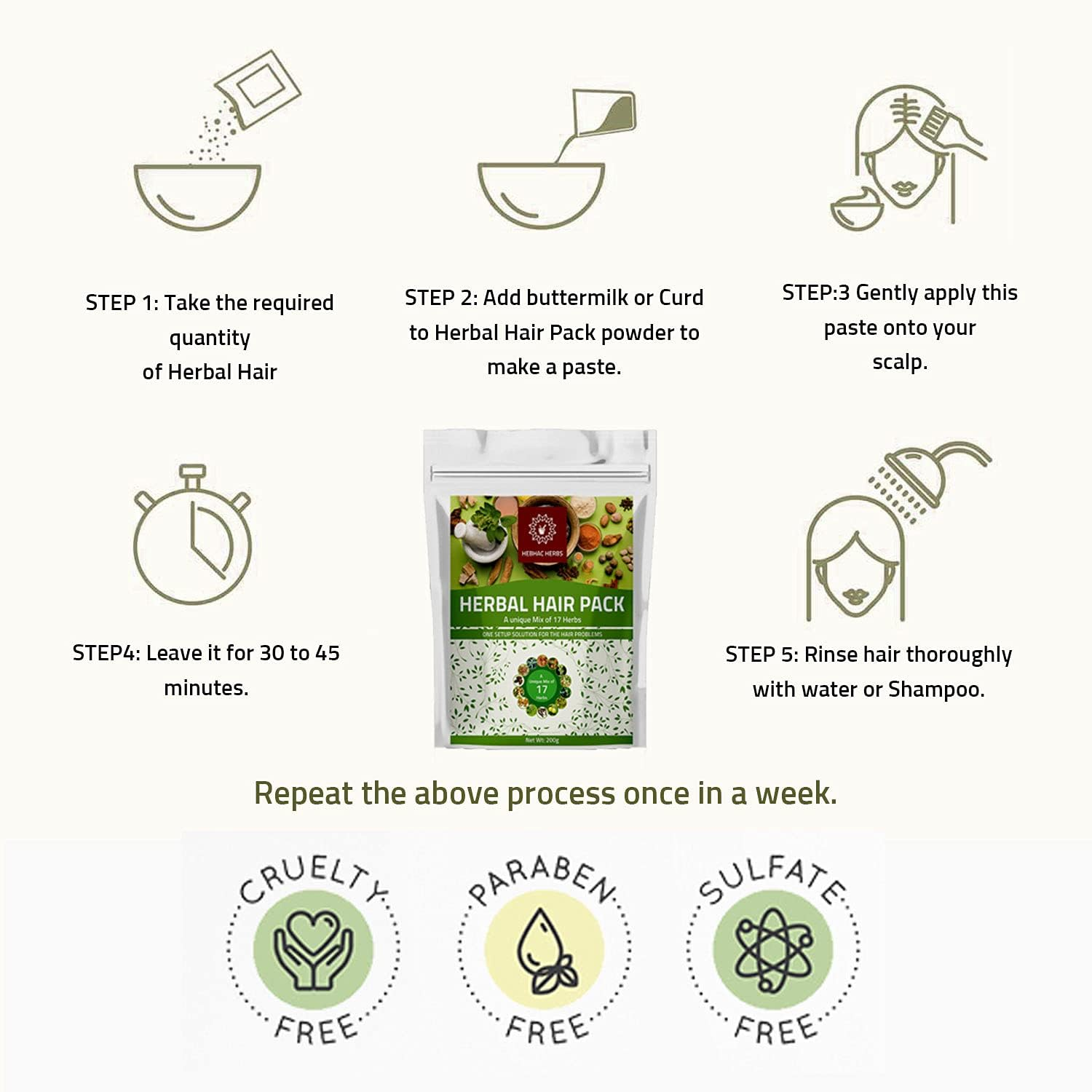 Herbal Hair Mix Powder for Hair Care by Hebhac Herbs Made with 17 Traditional Herbal Hair Oil Mix for Thick Long Hair Growth (3.5 Oz) image number 2