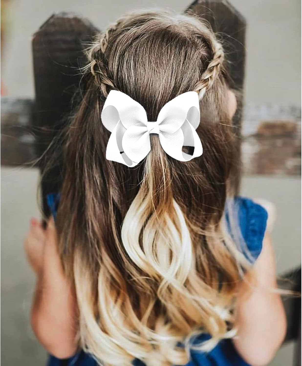 6 PCS 6" Hair Bows for Girls Alligator Clips Grosgrain Ribbon Solid Color Hair Accessories Toddler Bows for Girls Kids(White, 6 Count) - 3Inch-Green image number 3