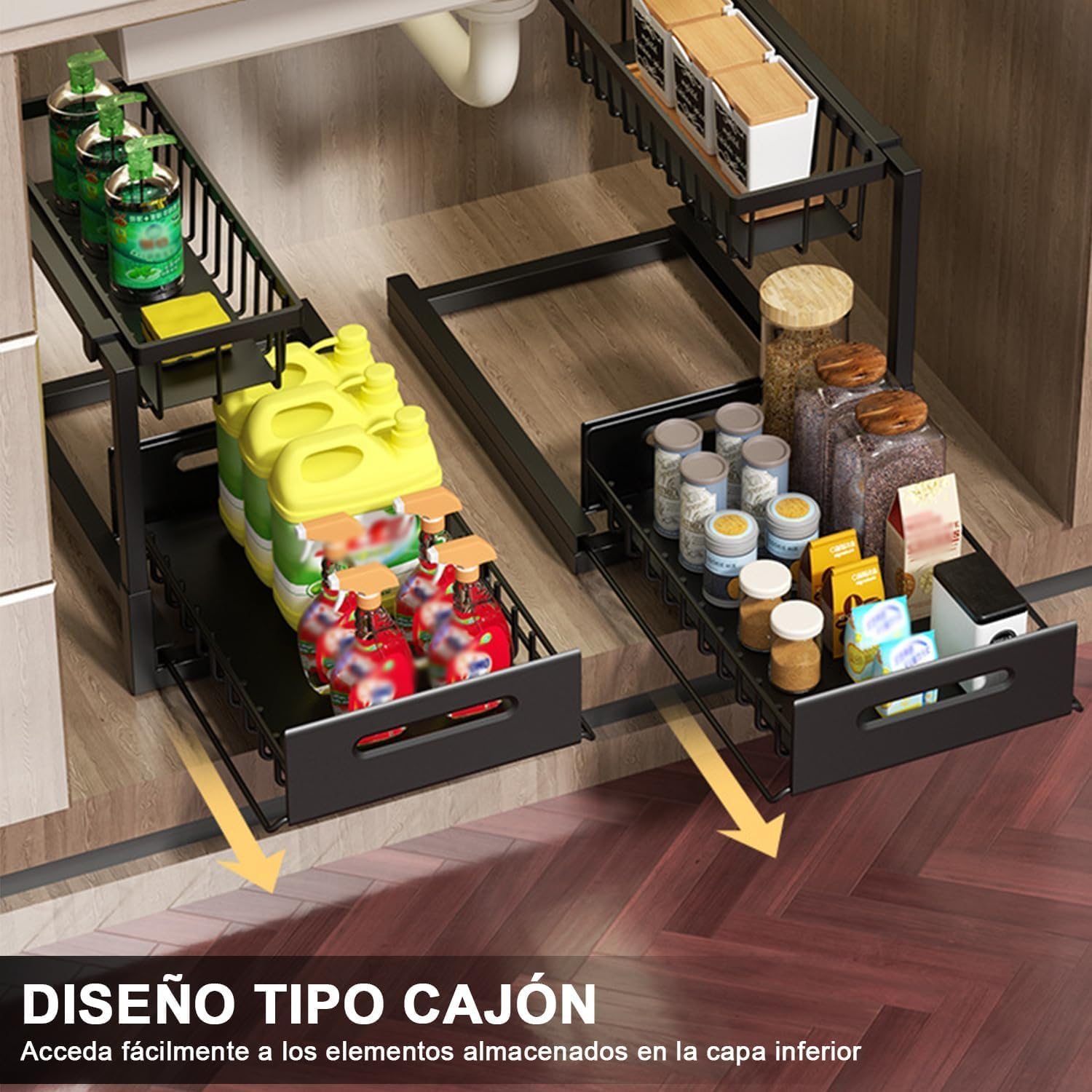 2 Pack under Sink Organizer, 2 Tier Slide Out Cabinet Storage Shelves, Multi-Purpose Metal Oragnizer for Home,Kitchen,Bathroom (Black) image number 1