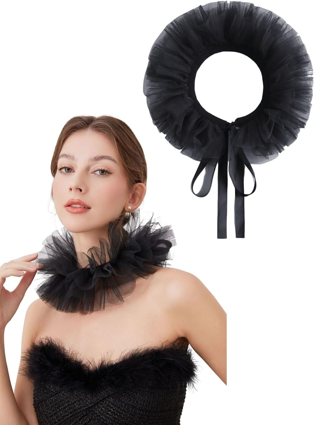 1 Pieces Halloween Mesh Neck Ruffle Neck Collar Retro Collar Accessories for Halloween Party Decorative Scarf