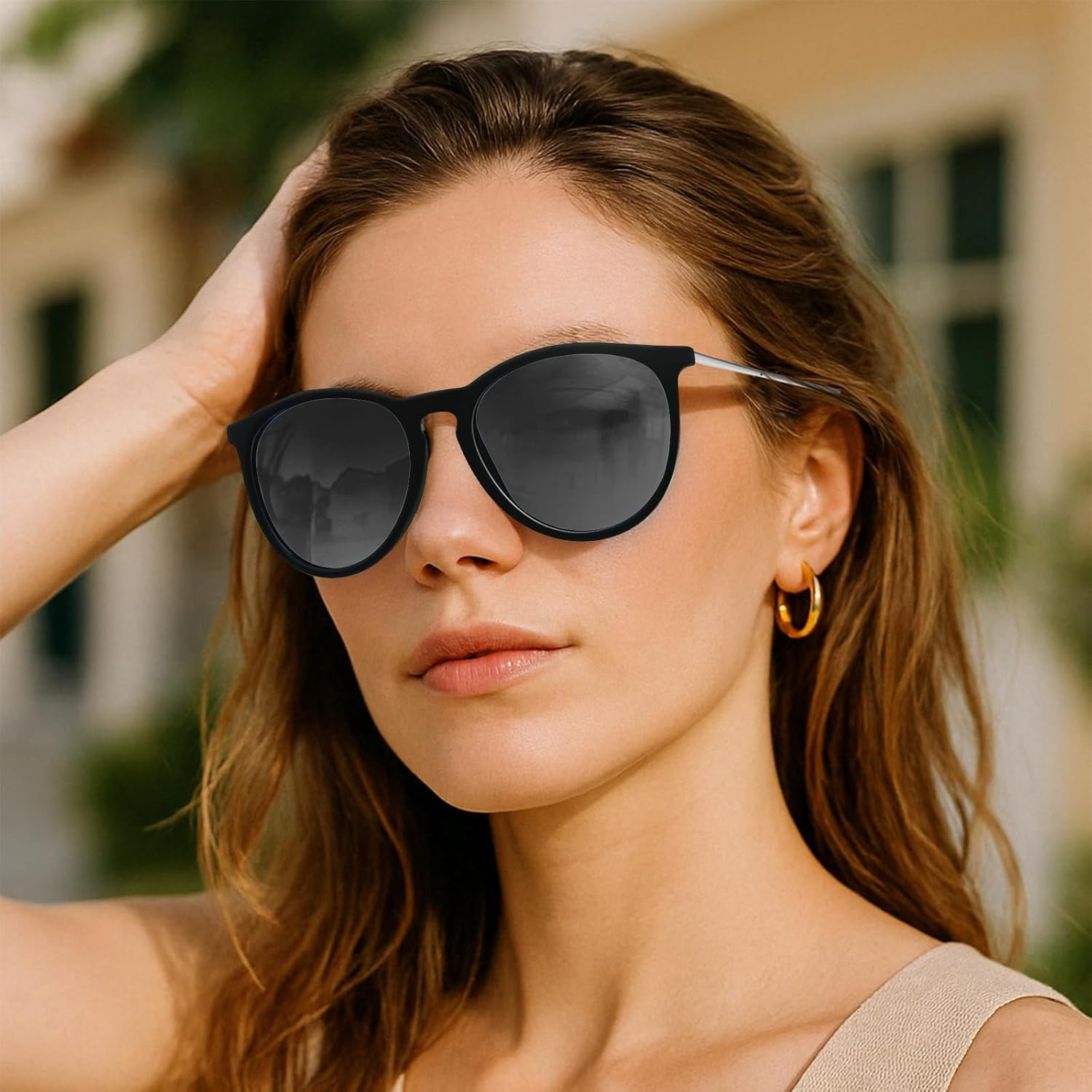 Perkanion Polarised Sunglasses Womens Vintage Cat Eye round Sunglasses for Ladies UV400 Protection for Driving Travel image number 4