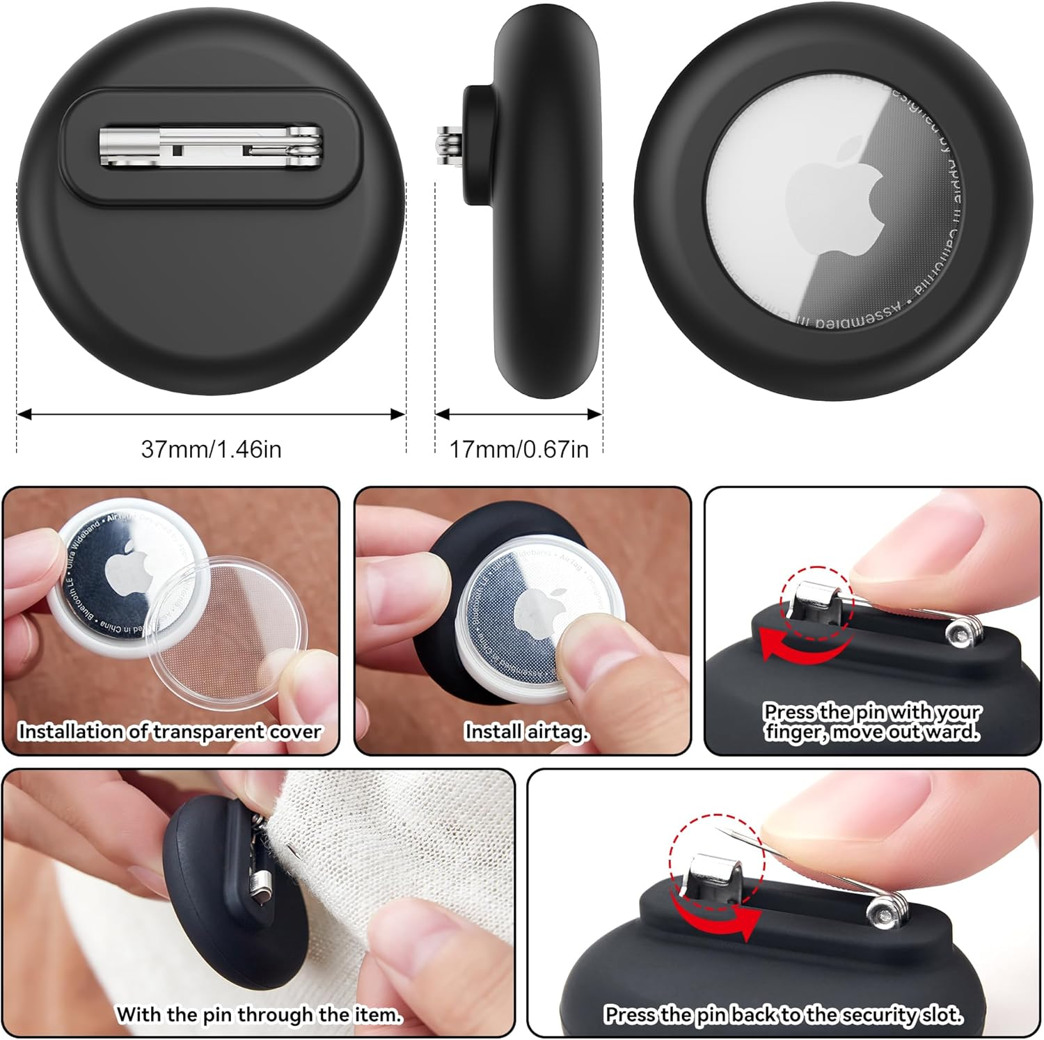 4 Pack for Apple Airtag Holder,Waterproof Silicone Air Tag Case for Kids with Invisible Pin, Safety Pins Hidden inside Clothes,Backpack for Children Elderly