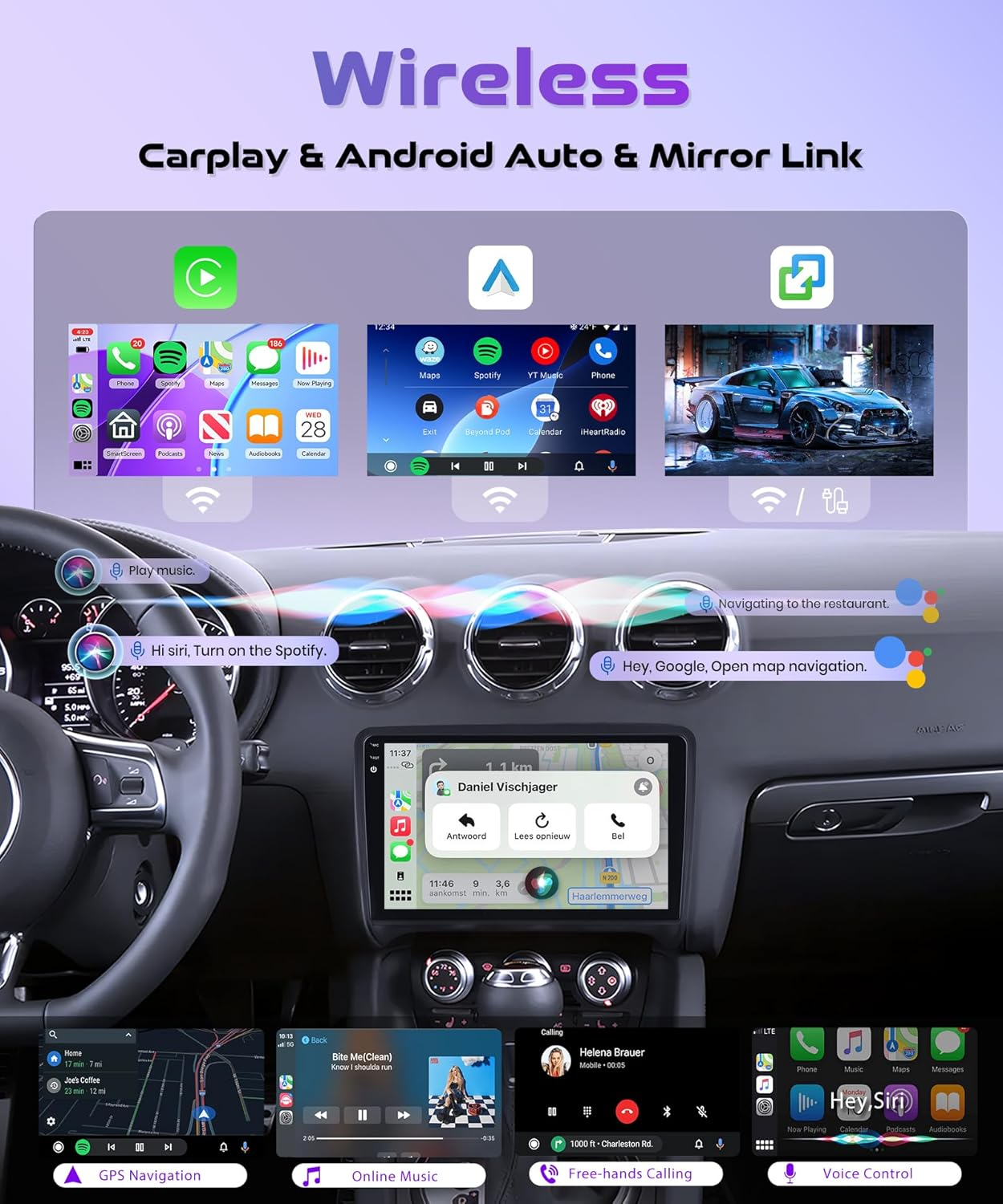 4G+128G Car Radio for Audi TT 2006-2014 Android 15 Car Stereo Wireless Carplay Android Auto, Rimoody 9'' HD Touchscreen Mirror Link GPS Navigation Wifi Bluetooth FM/RDS EQ-32 SWC Backup Camera image number 6