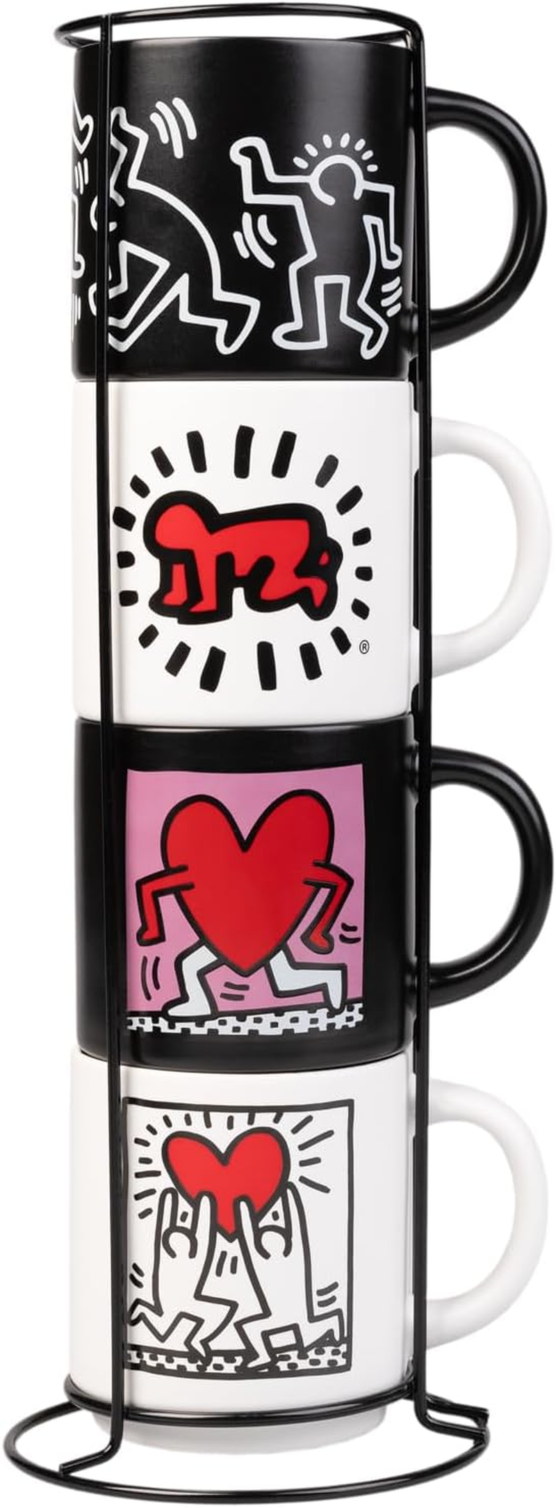 Grupo Erik Mugs Set of 4 Keith Haring | Stacking Mugs with Stand 10.8 Oz - 300Ml Coffee Cups Espresso | Graffiti Art Gifts for Friends, Cool Gifts for Men & for Women image number 2