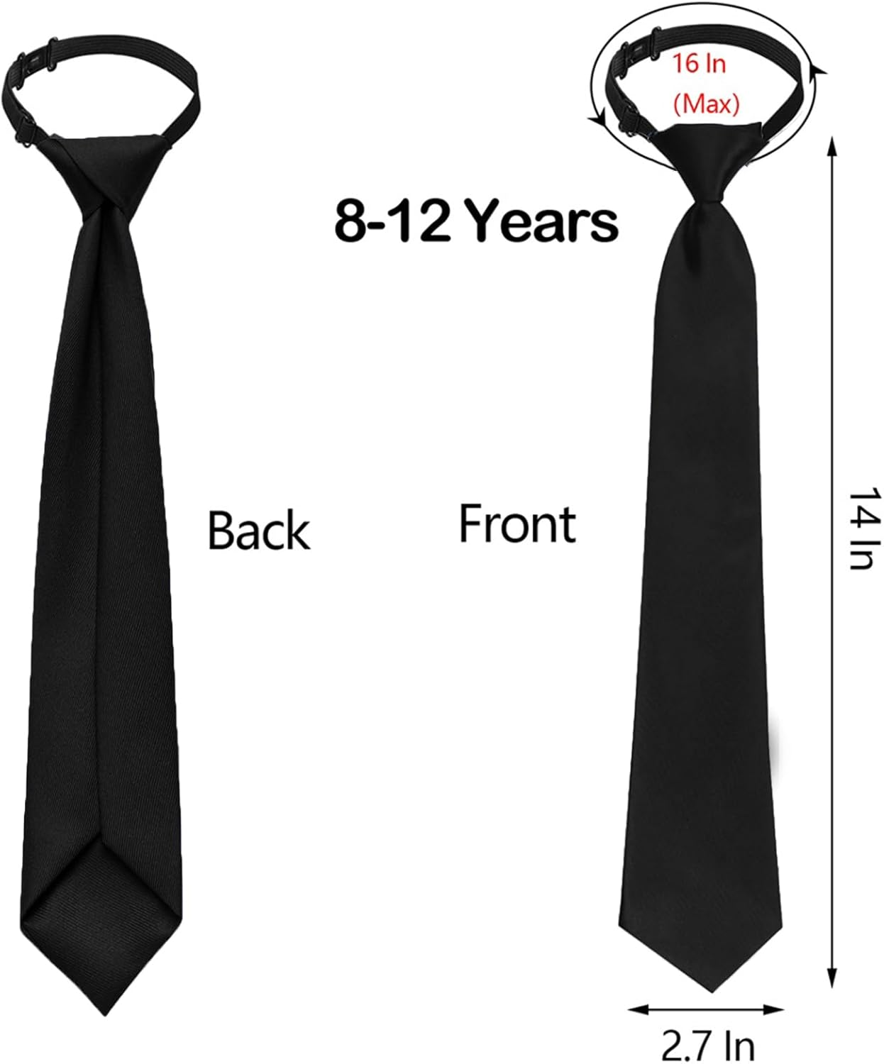 OJIOUI 1Pcs Boys Ties Boy'S Necktie Solid Color Pre-Tied Adjustable Neck Strap Tie for Wedding Graduation School Uniforms - Navy Blue image number 3