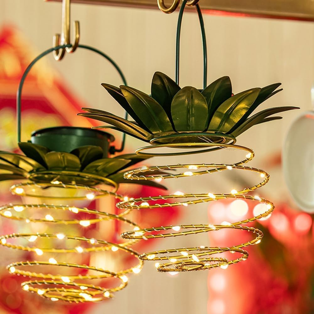 2 Pack Outdoor Solar Hanging Lantern Lights - 60LED Waterproof Solar Pineapple Light Outdoor for Garden,Yard Porch Lawn Backyard Landscape Pathway Patio outside Gardening image number 6