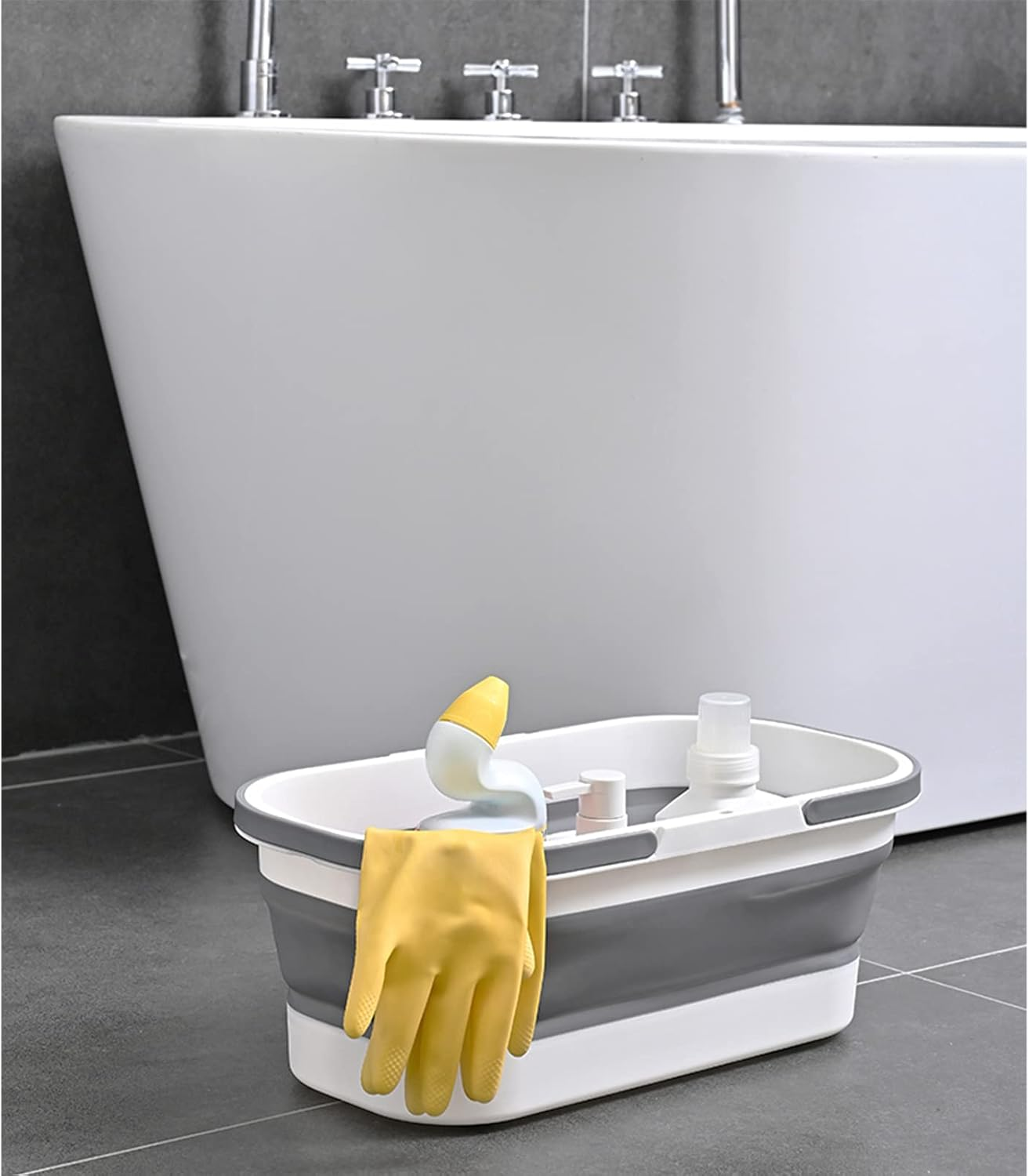 Goderewild Collapsible Plastic Bucket with Wheels 12L (3.17 Gallon) for House Cleaning, Camping, and RV - Multi-Purpose Rectangular Handy Basket for Cleaning Mop - Lightweight and Portable (Blue) - 12L-Blue image number 6