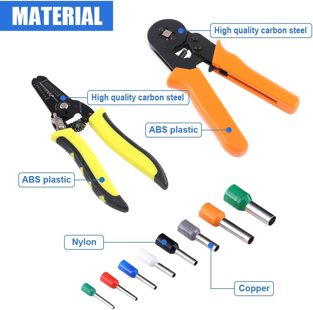Glarks Ferrule Crimping Tool Kit, Ferrule Wire Terminal Block Crimper Plier with 800Pcs Wire Ferrule Terminals Kit Insulated 0.25-6.0Mm&sup2;, AWG 23-10 and a 10-22 AWG Wire Stripper for Wiring Projects image number 3