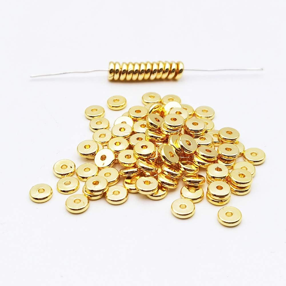 INSPIRELLE 100Pcs Heishi Beads 6Mm Disc Brass Rondelle Spacer Beads 18K Yellow Gold Flat round Shape Jewelry Metal Spacers for Bracelet Necklace Jewelry Making image number 3