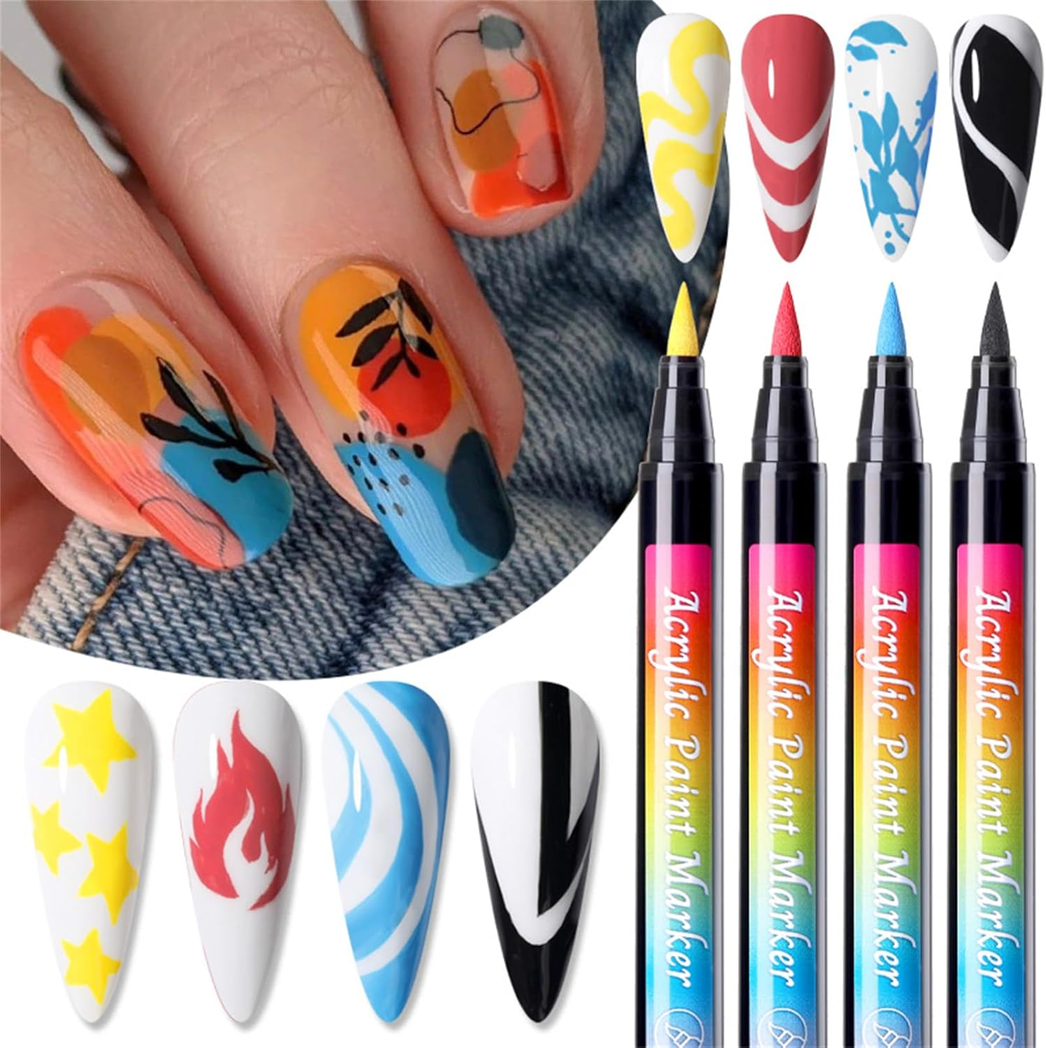 Roseflower 12 Color 3D Nail Art Pens Set, Acrylic Paint Pens,Nail Art Painting Pen Nail Art Graffiti Pen Quick-Drying Waterproof Nail Point Graffiti Dotting Pen for Nail DIY Dot Line Flower Pattern#2 image number 1