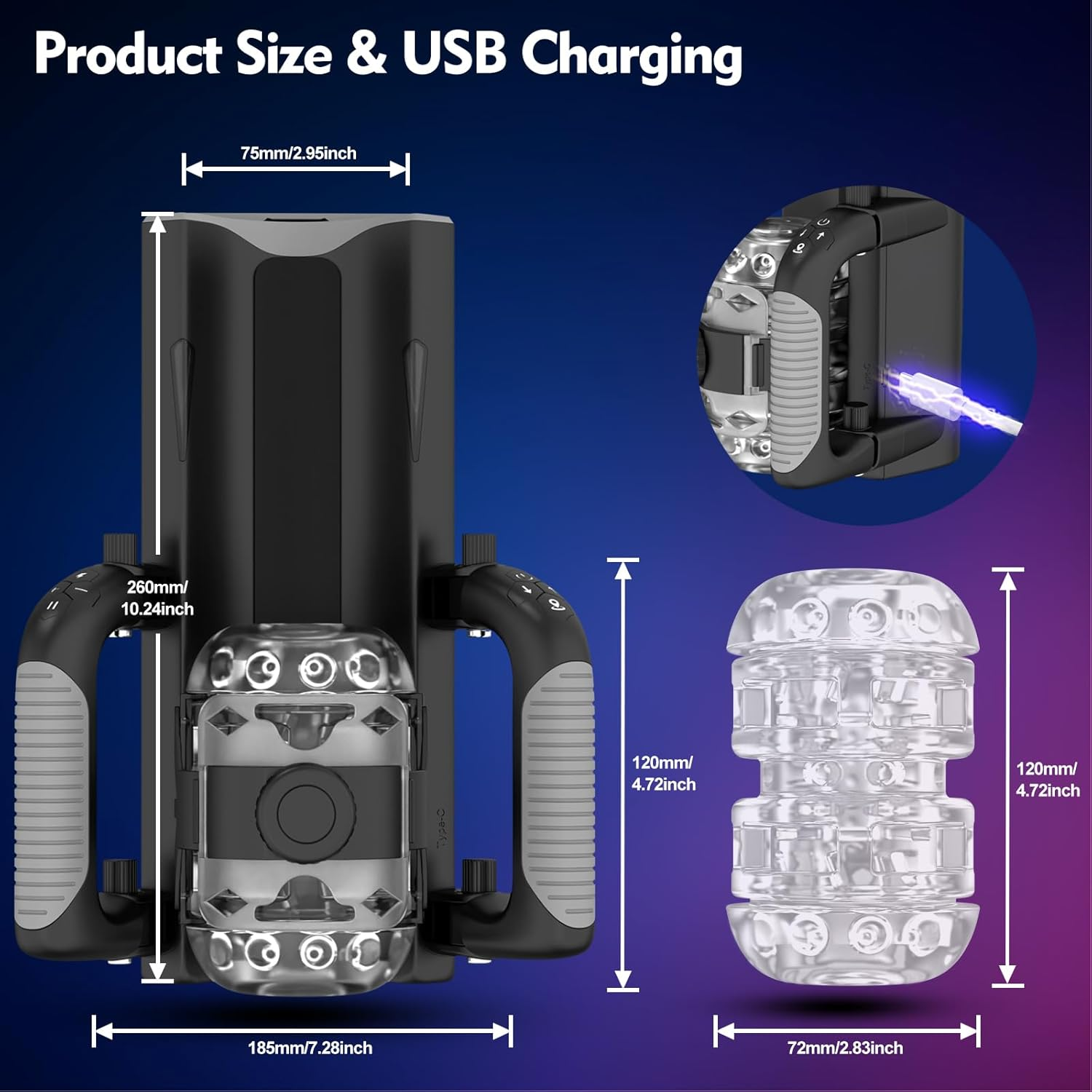 Male Masturbator Sex Toy for Men - Pocket Pussy Sex Toys with 12Cm Thrusting Distance, Male Sex Toys Penis Pump Stroker Hands Free Masturbator with Phone Stand & Foldable Handle, Blowjob Machine image number 3