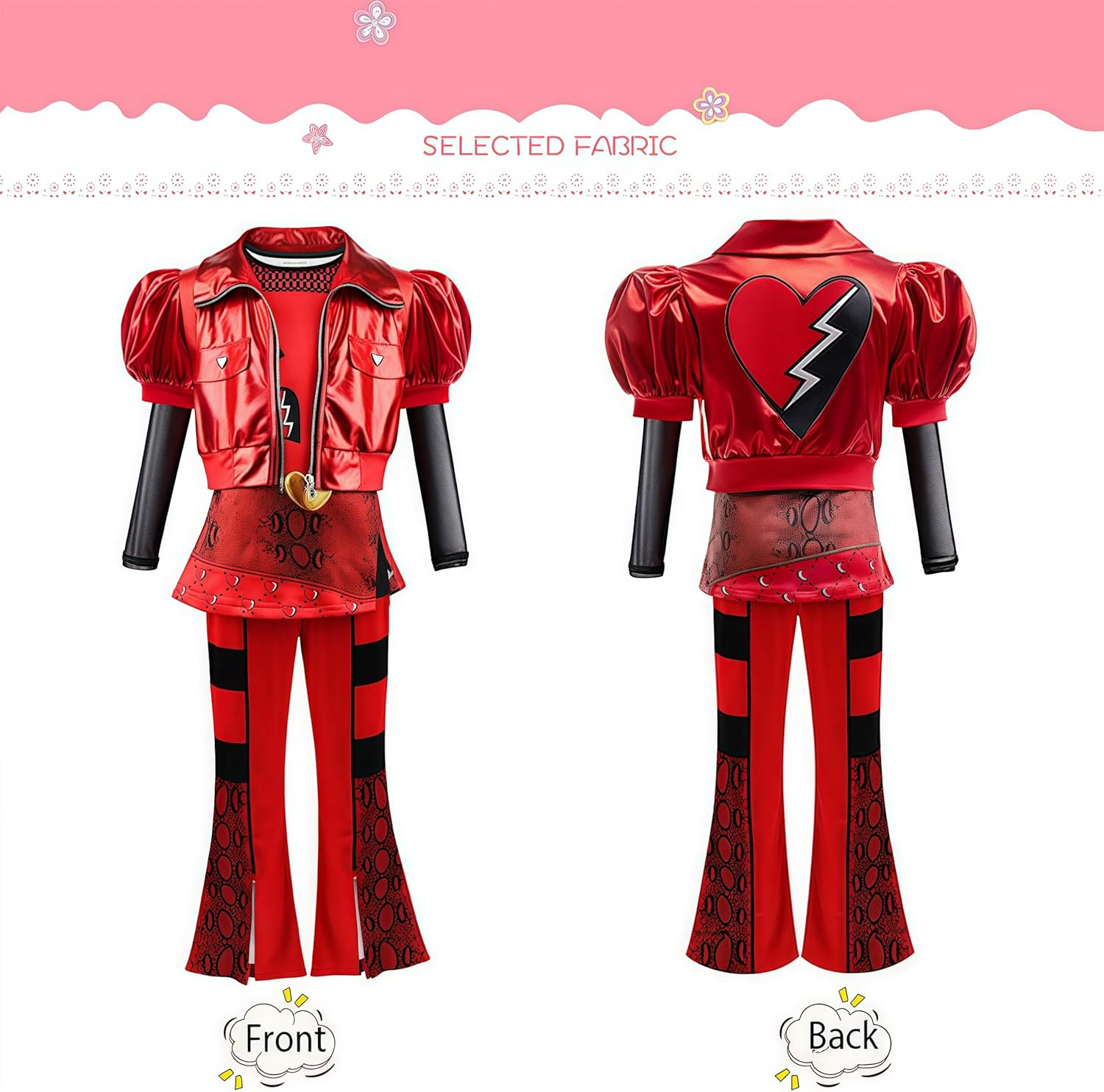 Red Costume for Girls - Rise Red Costume Includes Short Sleeves Jacket Top Flared Pants Wig 4Pcs Halloween Princess Dress up 6-15Y image number 1