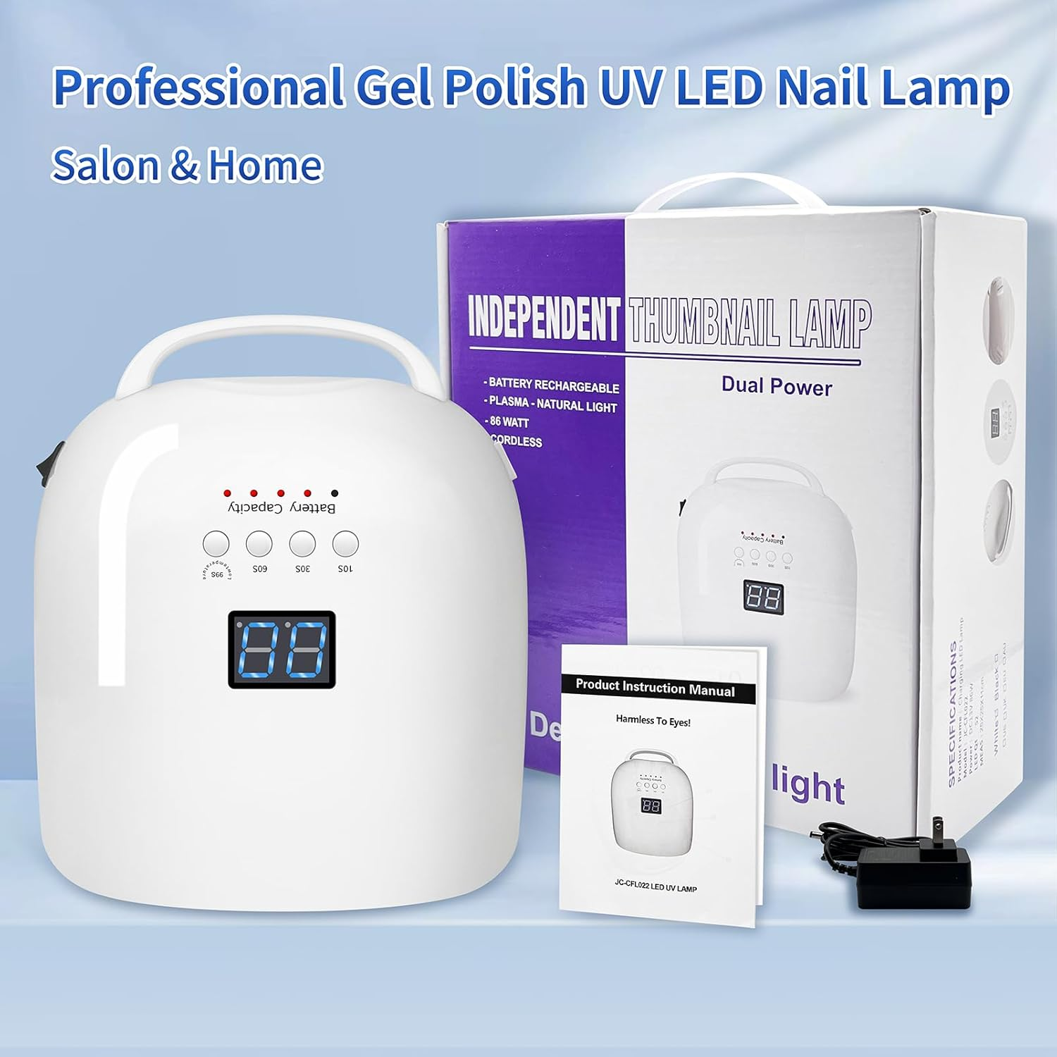 BIDUO UV LED Nail Lamp, 86W Rechargeable Cordless Nail Dryer, 52 Lamp Beads 4 Timers Settings & Auto Sensor, Professional Gel Polish UV LED Nail Light for Salon & Home (White) image number 5