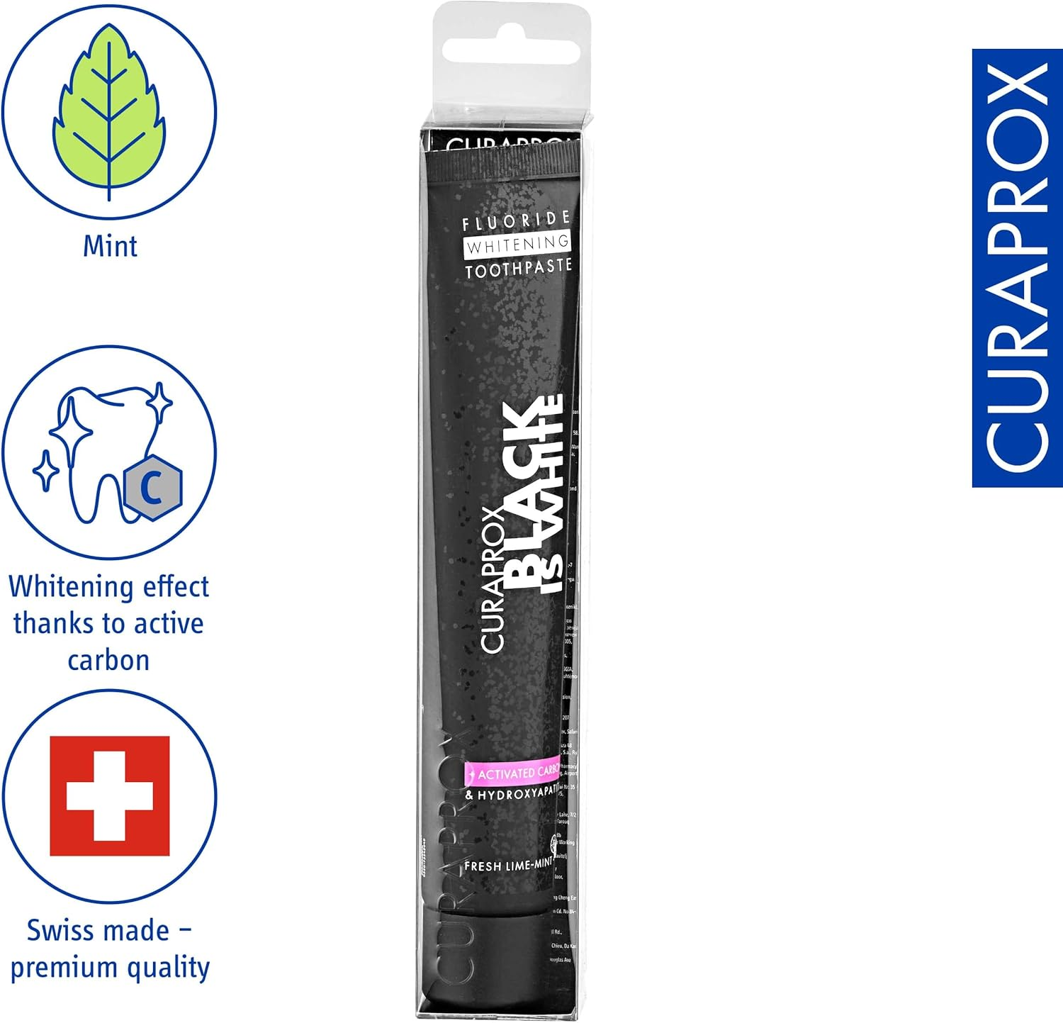 Curaprox Black Is White Toothpaste for White Teeth, Teeth Whitening with Black Activated Carbon Toothpaste, Whitening Toothpaste, 1 X 90 Ml