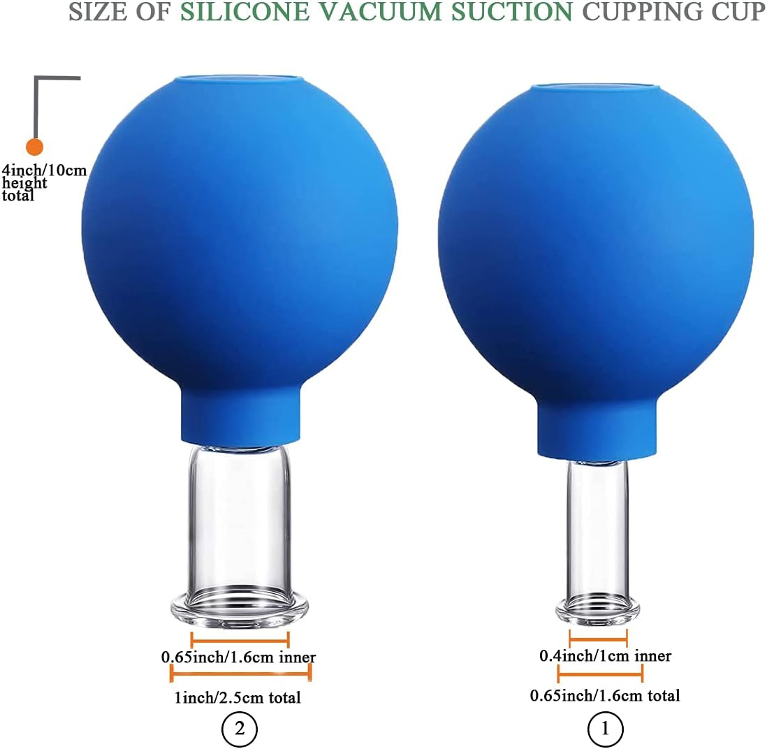 2 Pcs Facial Glass Cupping Set, Silicone Vacuum Suction Cupping Cups, Cupping Massage Therapy, Lymphatic Drainage Massage Cupping Tool Cups for Body and Facial Care image number 6