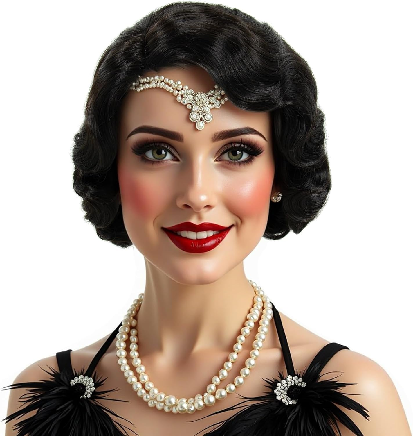 MEDISIFA Short Red 1920S Wig for Women Gatsby Roaring 20S Finger Wave Party Synthetic Full Vintage Wigs for Womens Lady Cosplay Costume Fancy Dress 1920 Flapper Wig