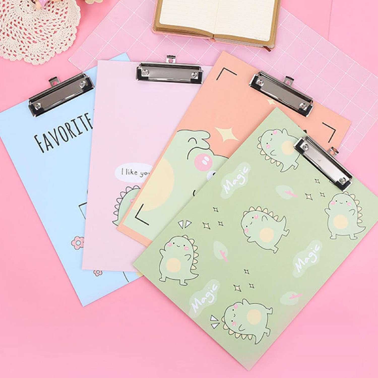A4 Clipboards, Cute Clip Boards Board Clips for Office, School, Students with Low Profile Metal Clip 1PCS Pink image number 1