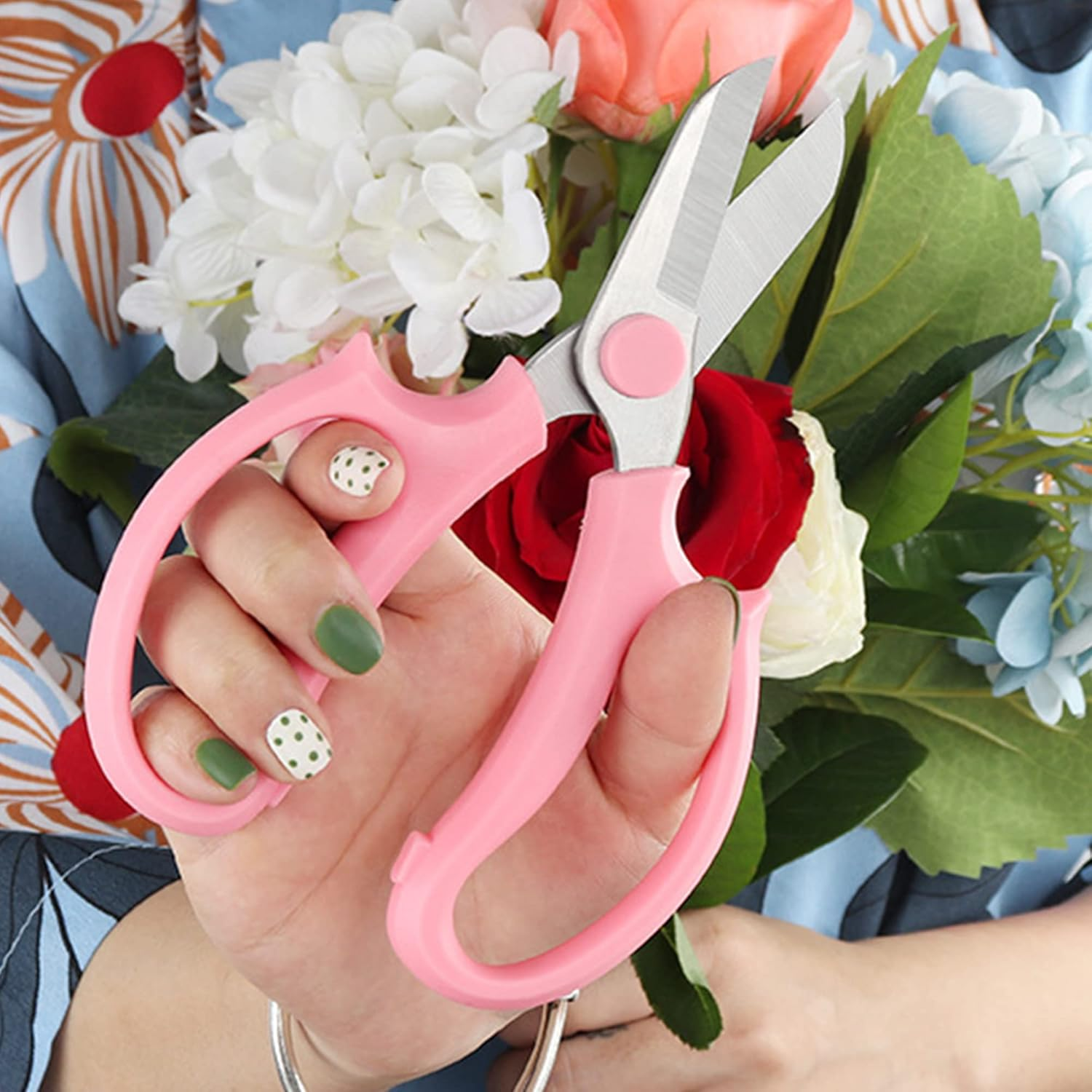 Floral Shears, Premium Steel Garden Pruning Shears Floral Fruits Leaf Scissors Hand Pruner Snip Trimming Tool for Gardening Flower Arrangement (Pink) image number 3