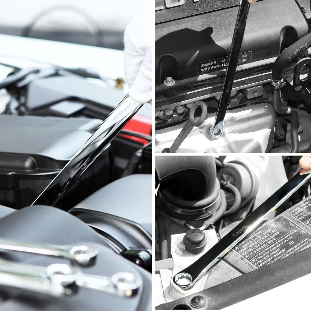 HORUSDY 8-Piece Extra Long Spanner Set, 8Mm-24Mm Aviation Spanners Double Box End, 5Mm Thick CR-V Steel with Storage Foam for Tool Drawers