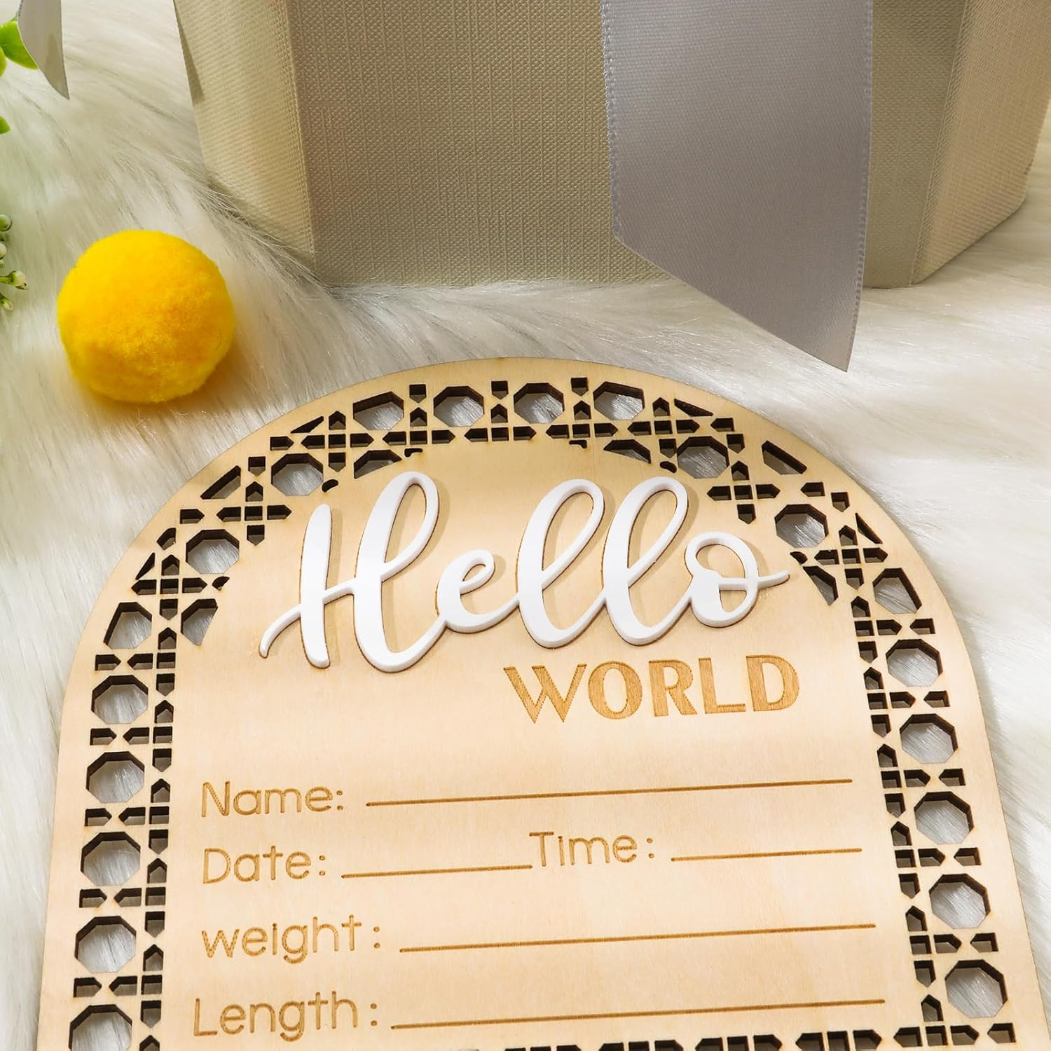 SAVITA Baby Announcement Sign, 5.5 Inch Wooden Rustic Hello World Welcome Newborn Sign, Perfect for Baby Shower, Nursery, Photo Prop image number 1