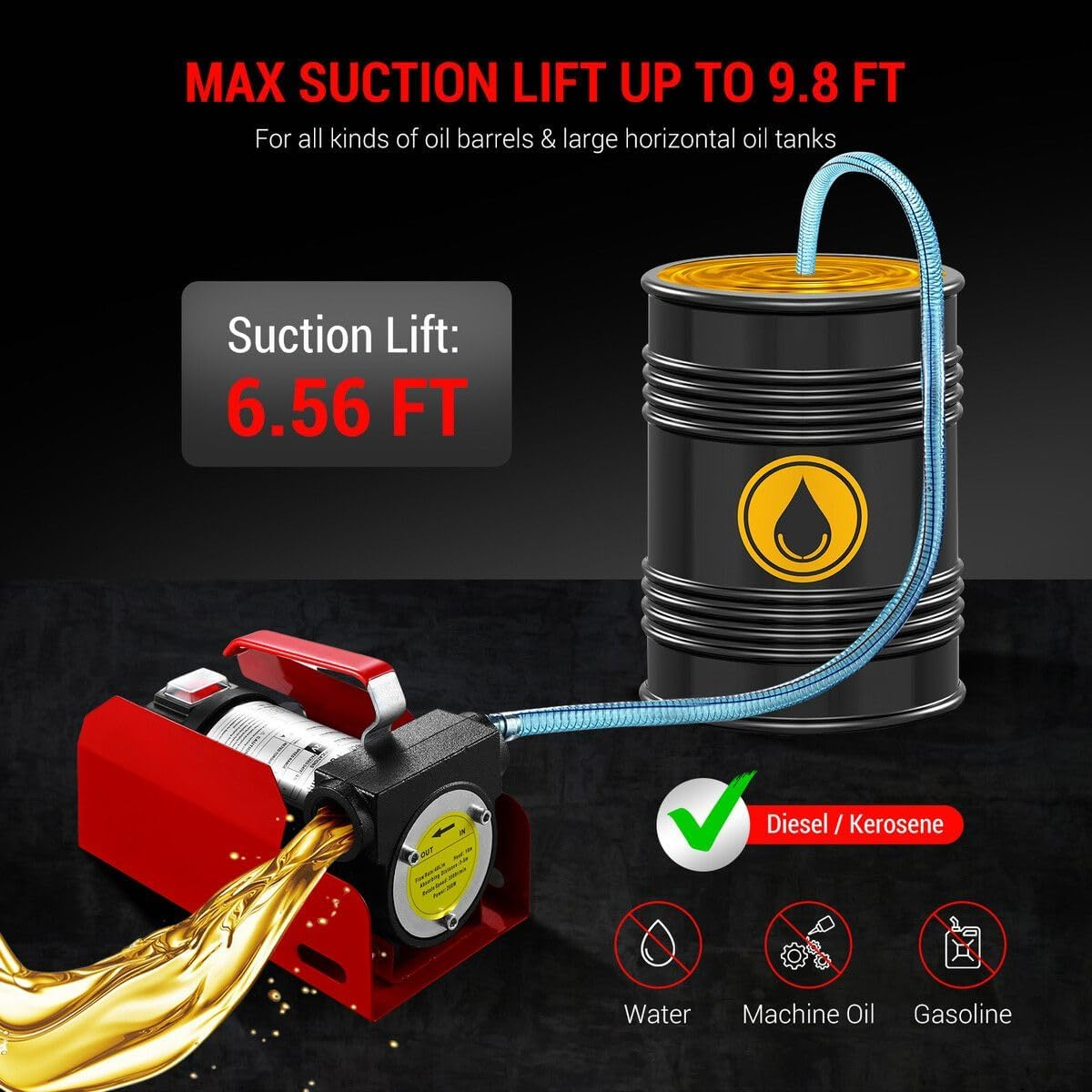 AUSWAY Fuel Transfer Pump Electric Diesel Kerosene 12V DC 10GPM Nozzle Hoses Portable Truck Excavator Reserve Tank Refuel image number 6