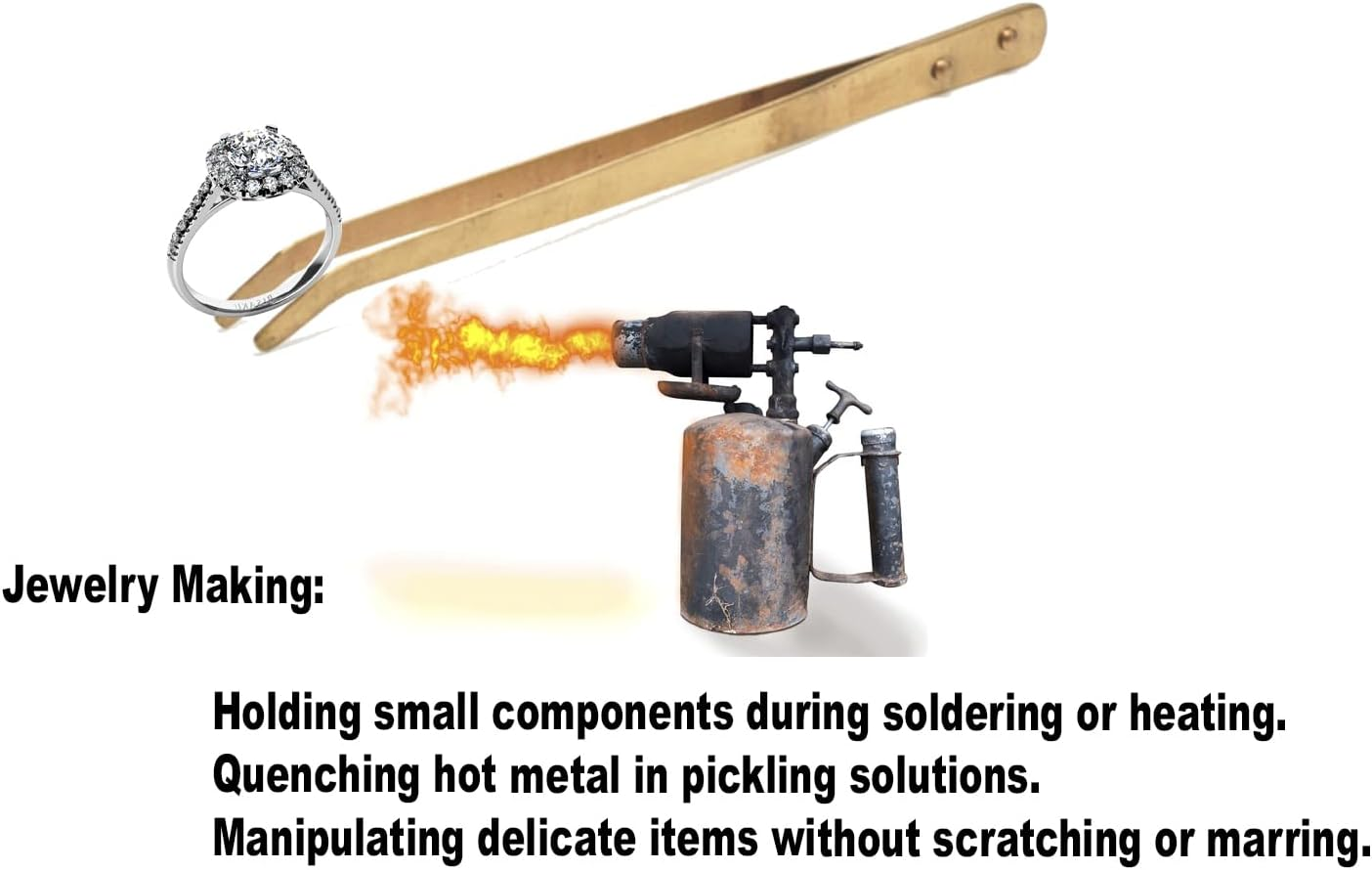 Rosenthal Collection &ndash; Curved Copper Tongs for Jewelry Pickle Pots &ndash; Precision Tweezers for Soldering, Acid Baths & Pickling Tools (8.5 Inches) image number 3