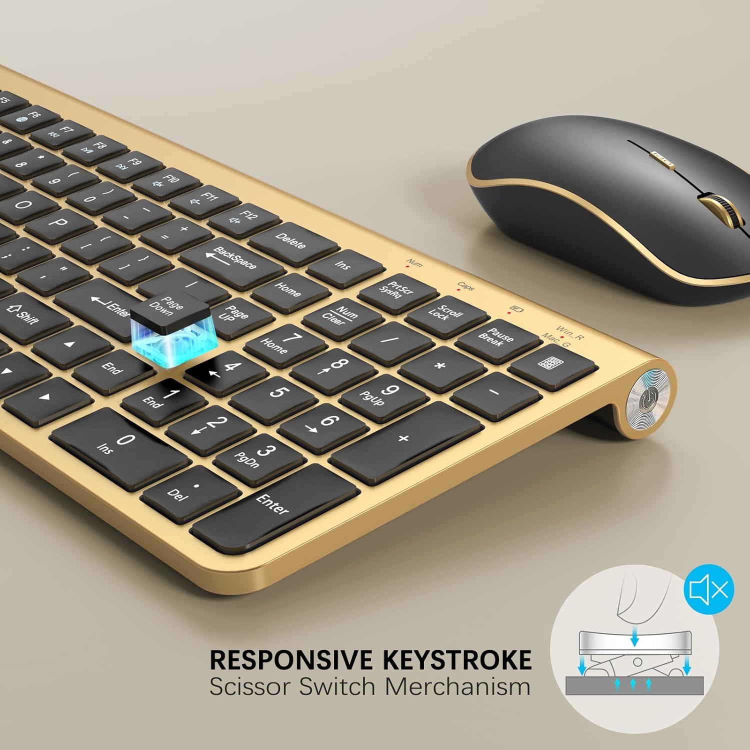 JOYACCESS Black Gold Wireless Keyboard Mouse,Ergonomic Cordless Keyboard with Phone Holder and Wrist Rest, Comfortable and Quiet Wireless Keyboard and Mouse for Laptop,Computer,Pc image number 4