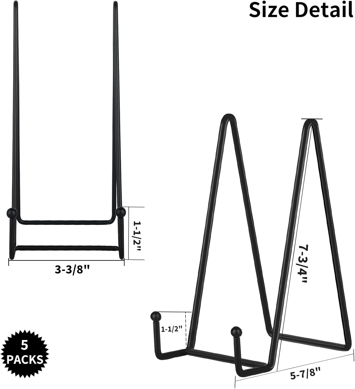 Ibosins 5 Pack 8 Inch Plate Holder Display Stands, Large Metal Black Frame Stand for Picture, Book, Photo Easel, Creation, Collectibles