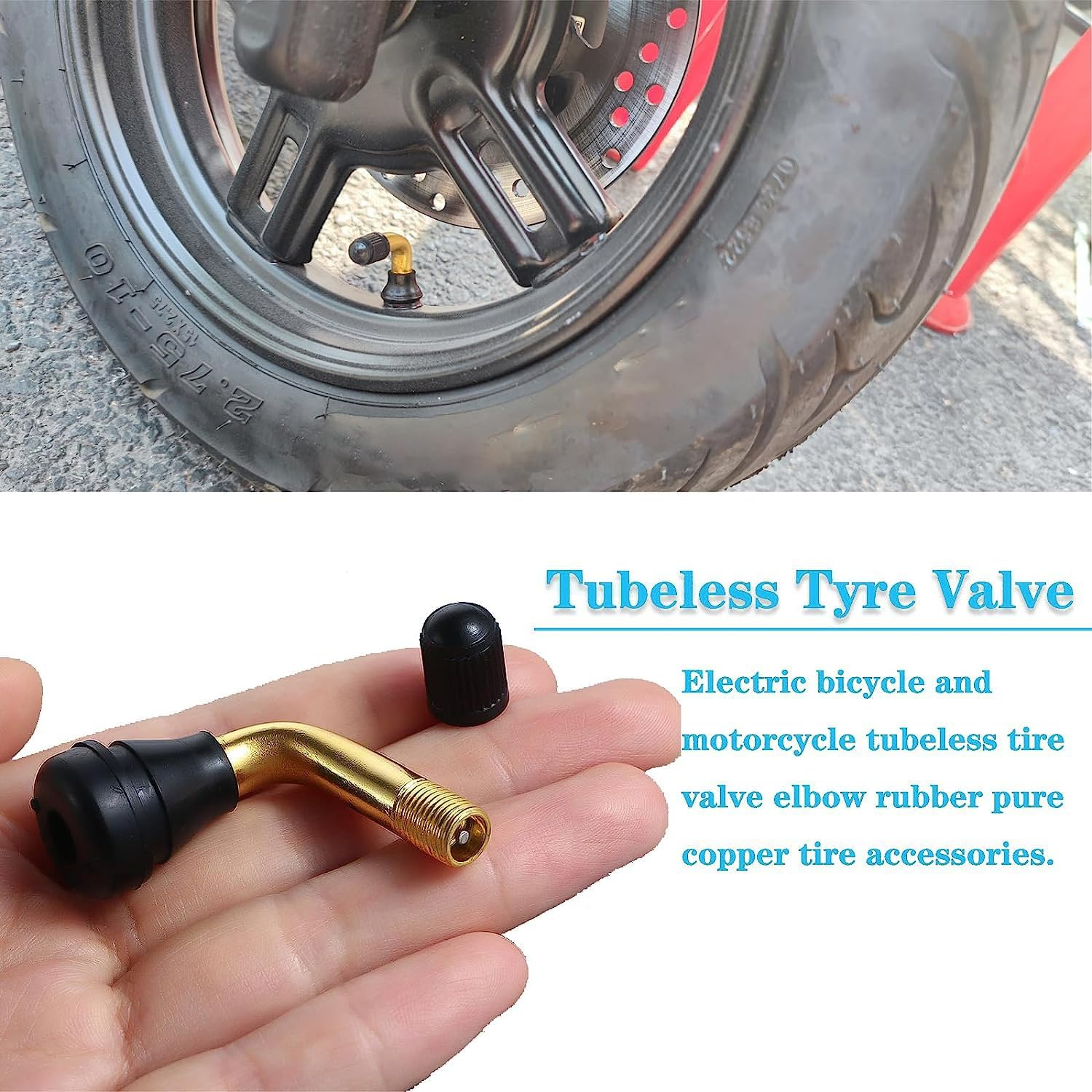 YUENTOEN 4Pcs Tire Valve Stem Bent 45 Degree Angled for Bolt-In Valve Stem, Snap-In Rubber Base Tubeless Tire Rim Valve for Motorcycle, Scooter, ATV
