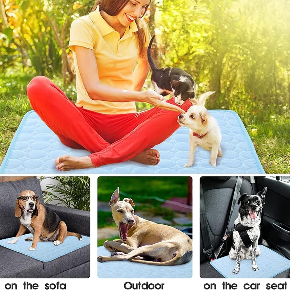 Cooling Mat Pad for Dogs Cats Ice Silk Mat Cooling Blanket Cushion for Kennel/Sofa/Bed/Floor/Car Seats Cooling for Outdoor or Home (Dog Cooling Mat- 28 X 22Inblue) image number 2