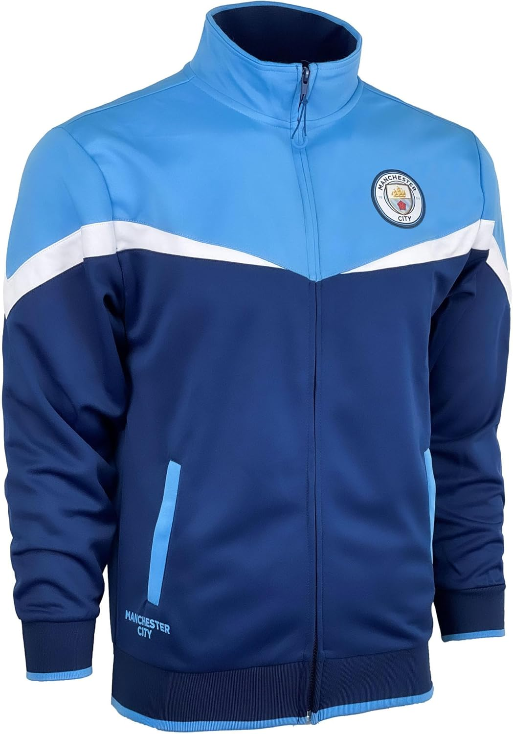 Boy'S Manchester City Jacket with Zipper Pockets, Licensed M. City Performance Track Jacket for Kids