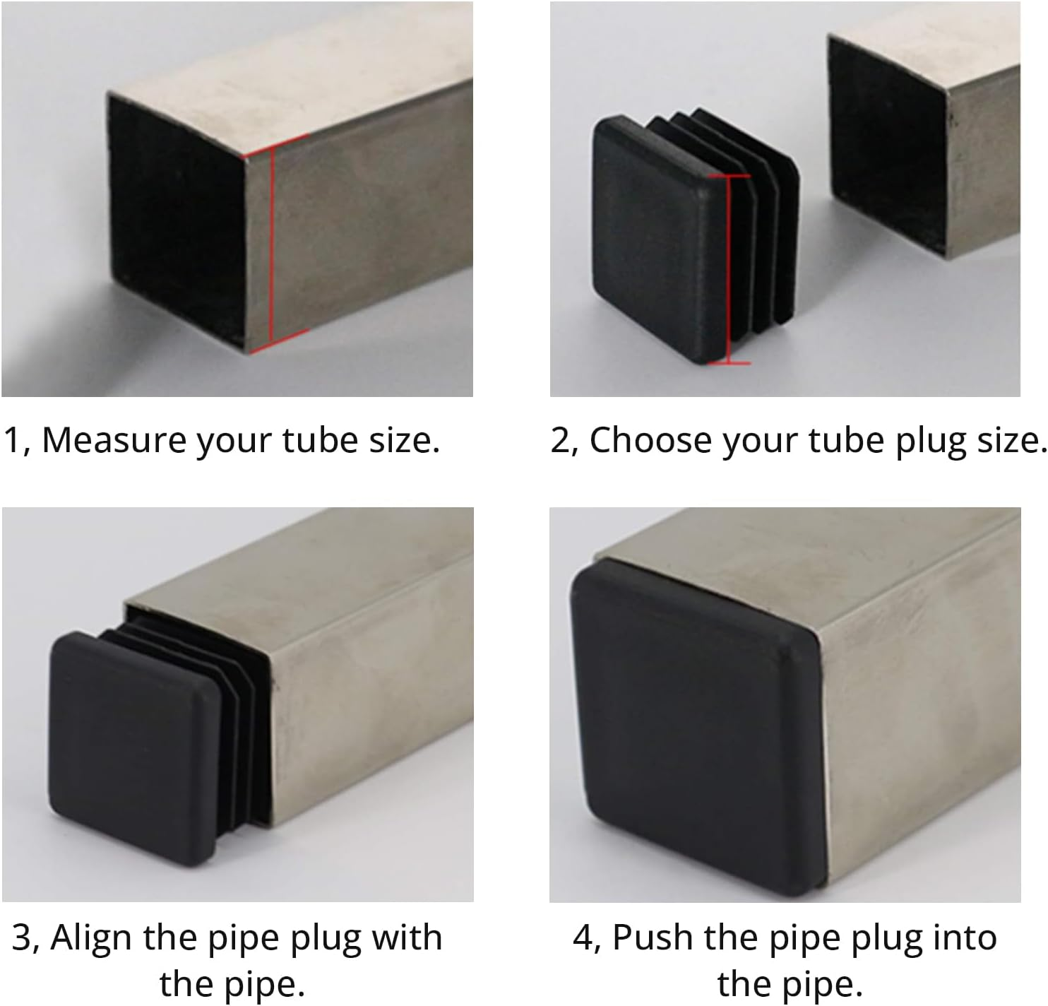 20Mm X 20Mm Black Plastic Plugs, Black Square Tube Covers, Inner End Caps for Chairs Desks Tables Foot Furniture Pipe, 40 Pcs image number 5