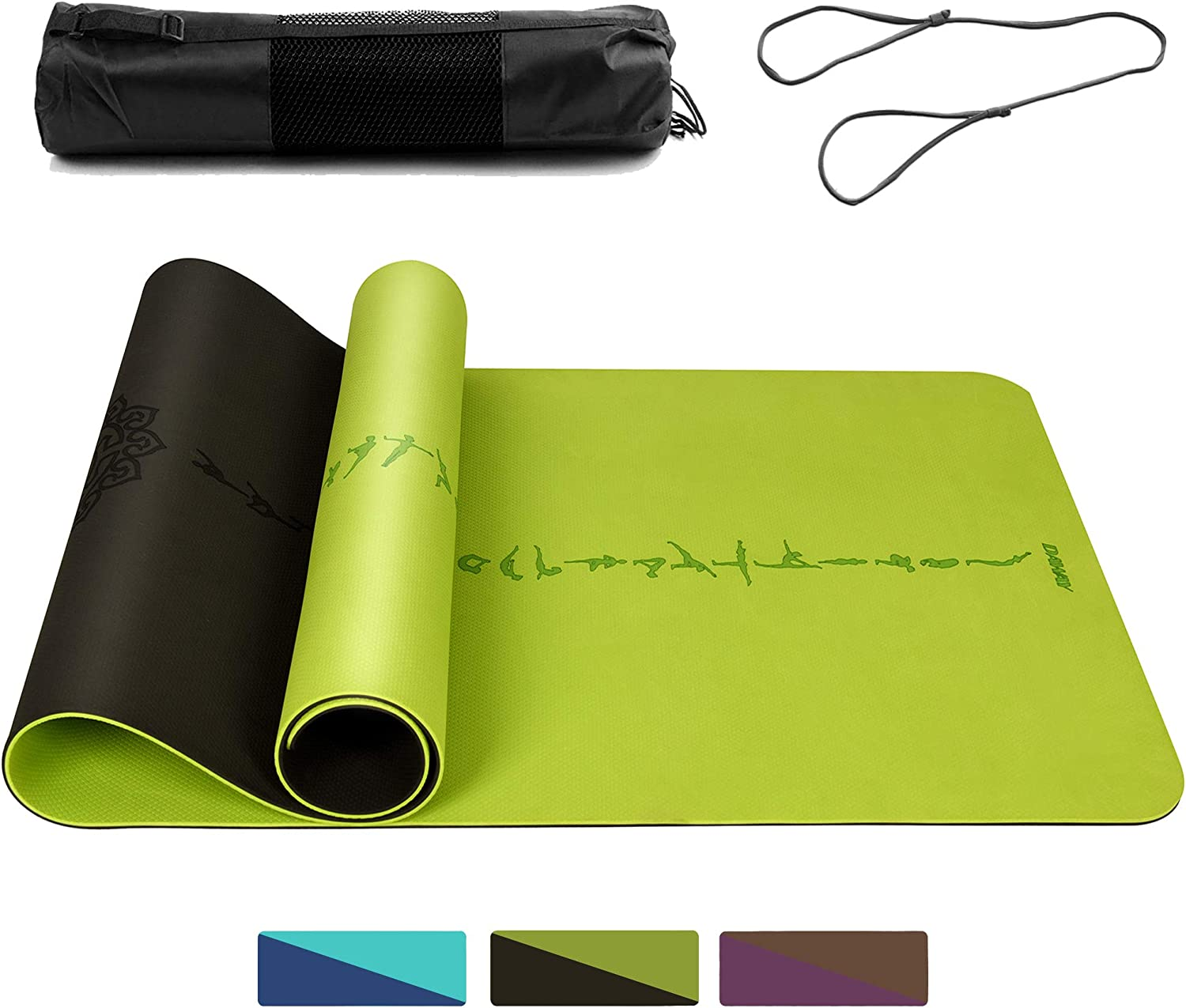 DAWAY Eco Friendly TPE Yoga Mat Y8 Wide Thick Workout Exercise Mat, Non Slip Grip Pilates Mats, Body Alignment System, Tear Resistant, with Carrying Strap, 72"X 26" Thickness 6Mm image number 4