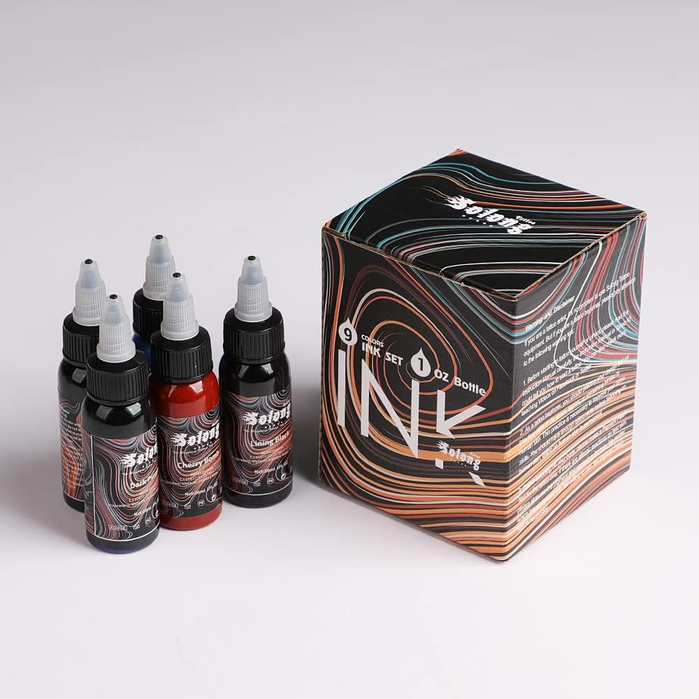 Solong Tattoo 9PCS Tattoo Ink Color Set, 1Oz (30Ml) Tattoo Supply USA Pigment Kit Ink Set TI302S-30-9