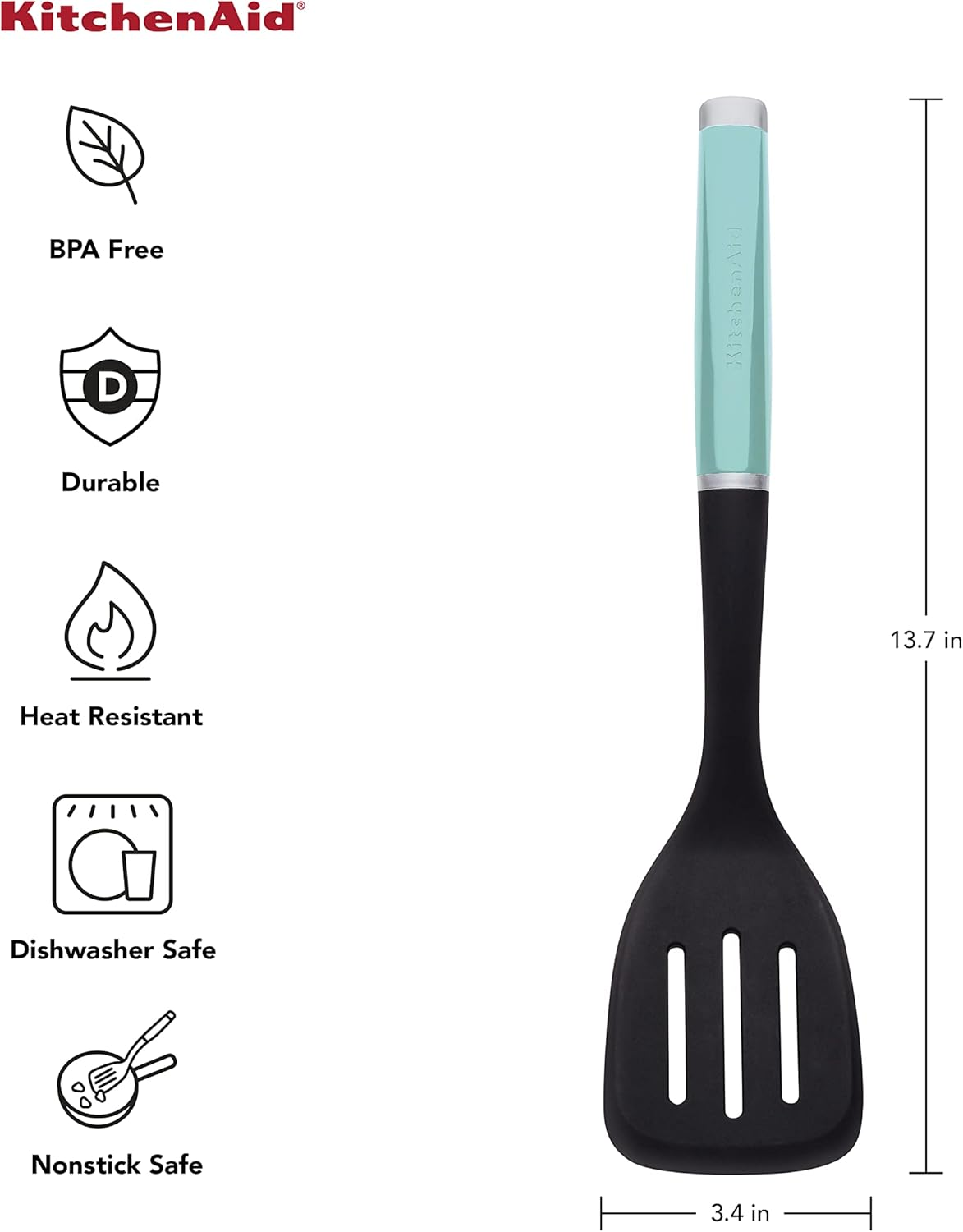 Kitchenaid Classic Nylon Slotted Turner, 13.66-Inch, Aqua Sky image number 2
