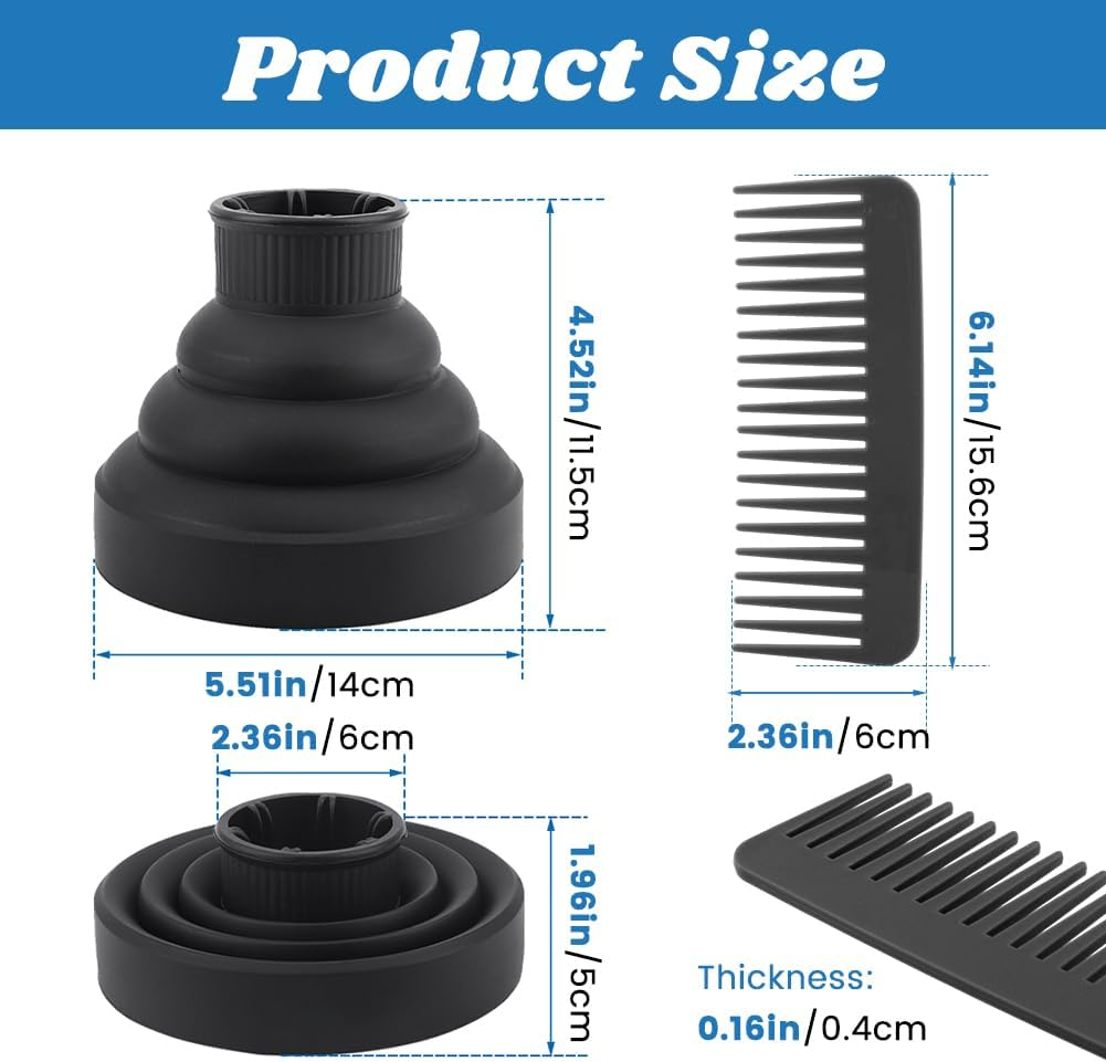 Universal Foldable Hair Dryer Diffuser, Travel Hair Dryer Diffuser Attachment with Comb, Portable Hairs Diffusers Blow Dryers Attachment for Natural Thick Hairs(Color:Black) image number 6